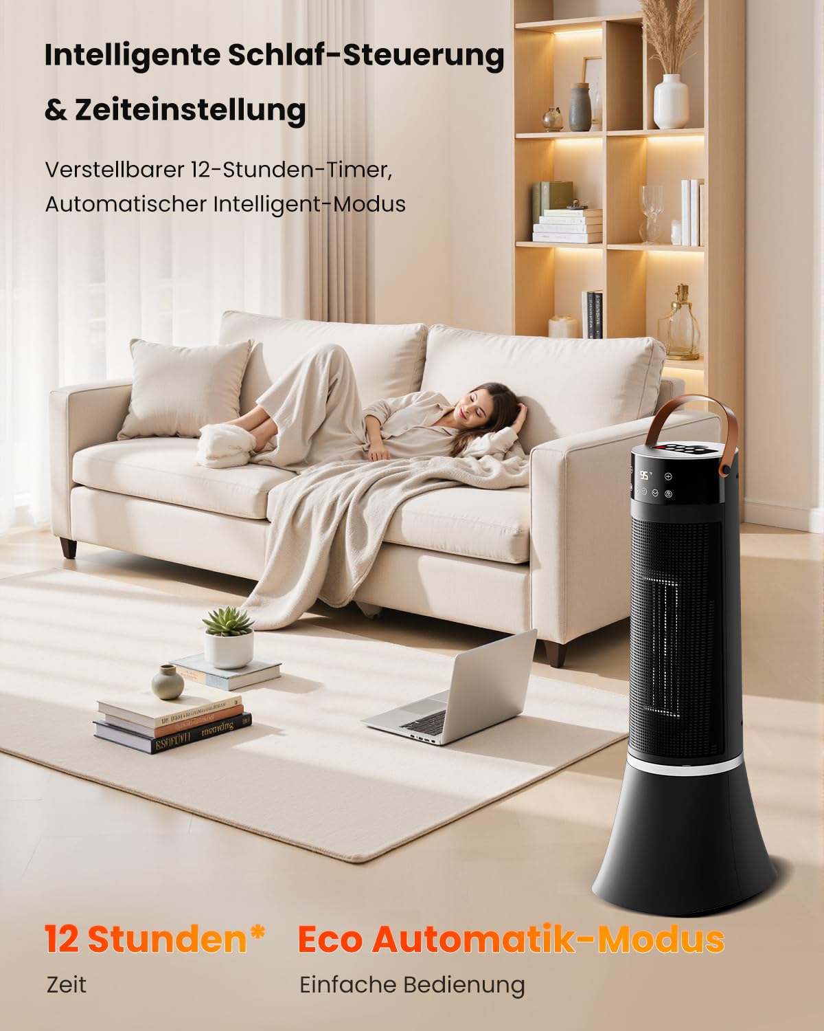 Heizlüfter Energiesparend, 2000W Klein Heizung Elektrisch mit Fernbedienung, Thermostat, 12h Timer, 3 Modus, Heater Überhitzungs Und Kippschutz, 75° Oszillation, PTC Keramik Elektroheizung (C)
