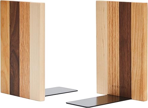 Pandapark Sujetalibros decorativos de madera, sujetalibros antideslizante para estantes, sujetalibros resistentes, soporte para libros y CD, 1 par