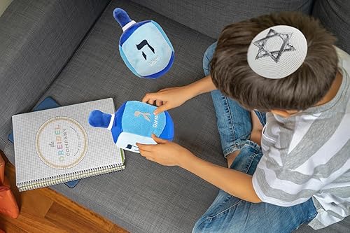 Miniatura 8 de The Dreidel Company Hanukkah Plush Dreidel con sonajero, clásico Hanukkah felpa infantil azul traqueteo Dreidel