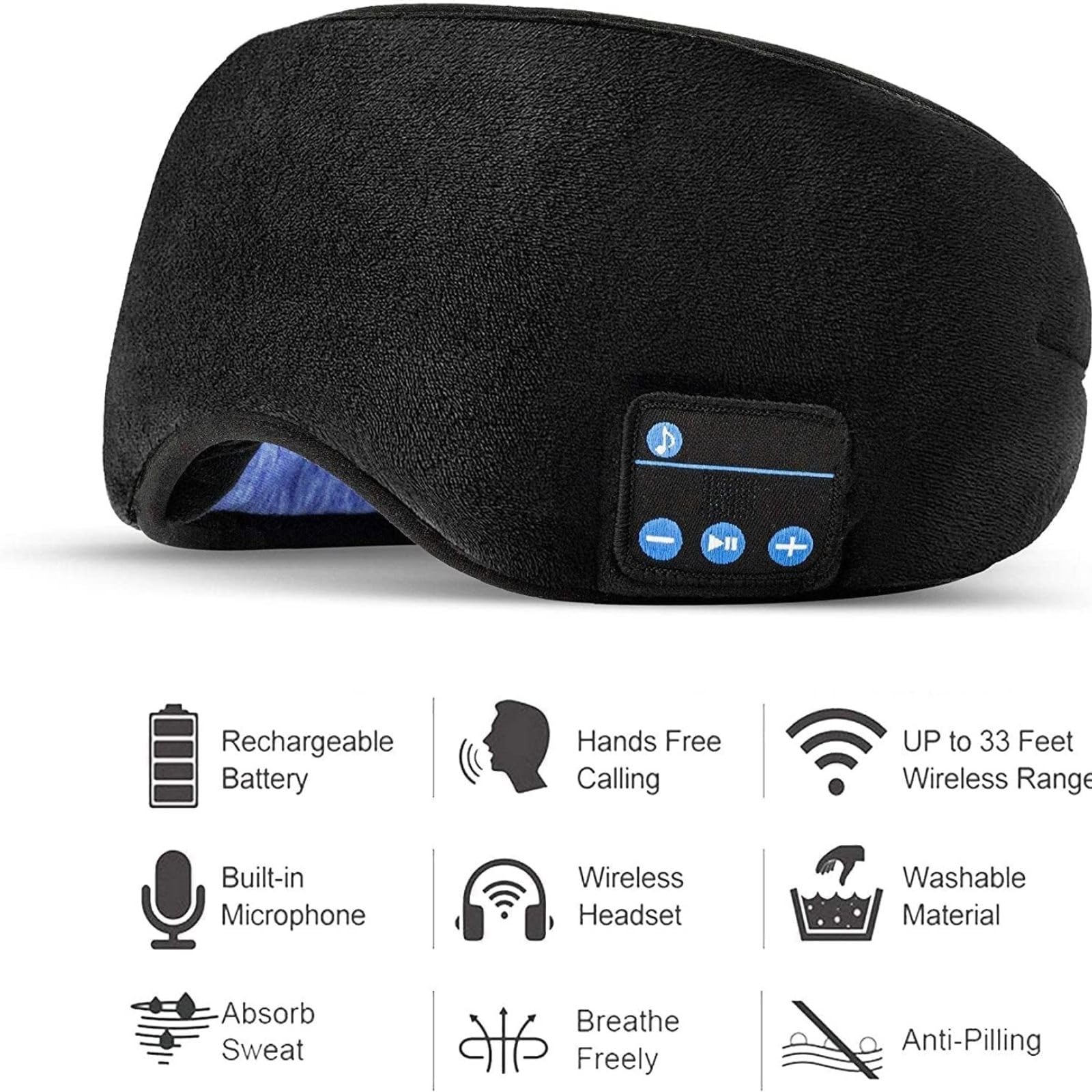 BANSI creatives Fabric Wireless Bluetooth Eye Mask With Music Travel Bluetooth Sleep Mask Sleeping Headphones Bluetooth Headband Wireless Handsfree Sleeping Eye Mask Sleeping Mask With Headphones 1