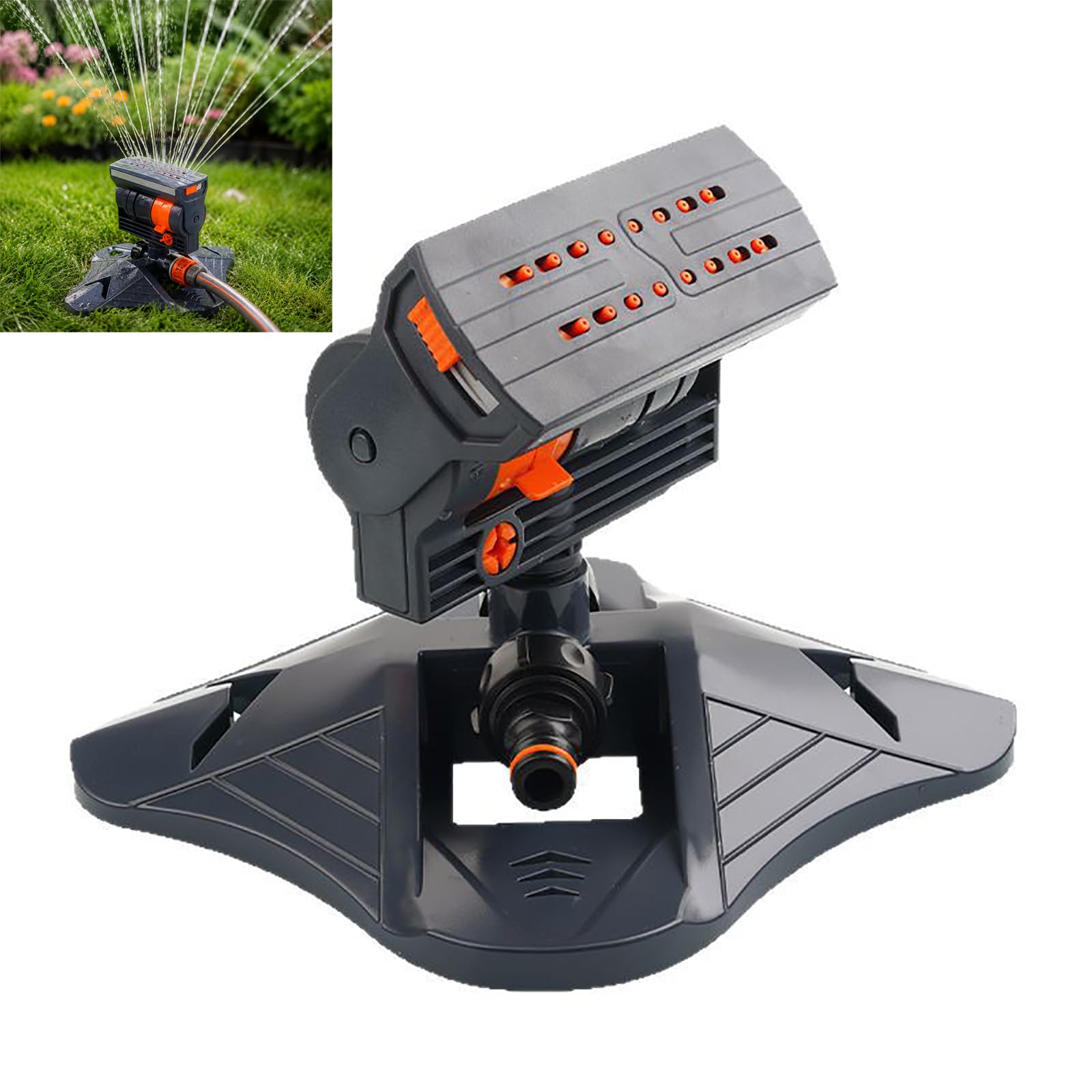 Irrigatore oscillante per prato, irrigatore a torre regolabile con 16 ugelli di precisione, rotazione a 360°, doppia filtrazione, ampia copertura per irrigazione da giardino, cortile, patio esterno