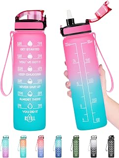 Enerbone Water Bottle, Leakproof BPA & Toxic Free, Motivational Water Bottle with Times to Drink and Straw, Fitness Sports Water Bottle with Strap for Office, Gym, Outdoor Sports
