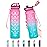 Enerbone 32 oz Water Bottle, Leakproof BPA & Toxic Free, Motivational Water Bottle with Times to Drink and Straw, Fitness Sports Water Bottle with Strap for Office, Gym, Outdoor Sports, Pink-Green