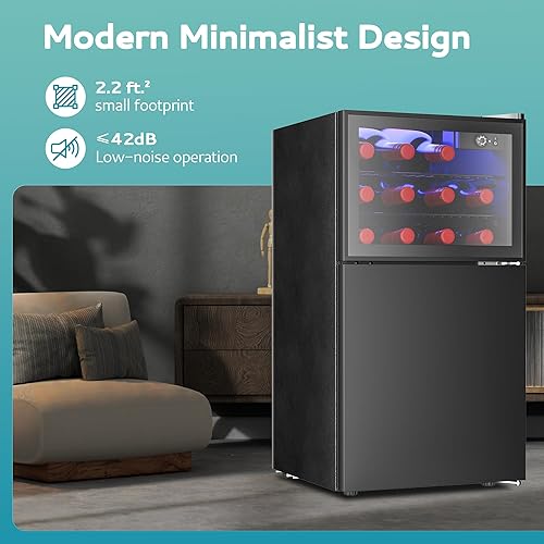 Miniatura 7 de EUHOMY Double Door Mini Fridge With Freezer, Freestanding Wine Cooler Refrigerator With Reversible Door, Compact Refrigerator Temperature Control