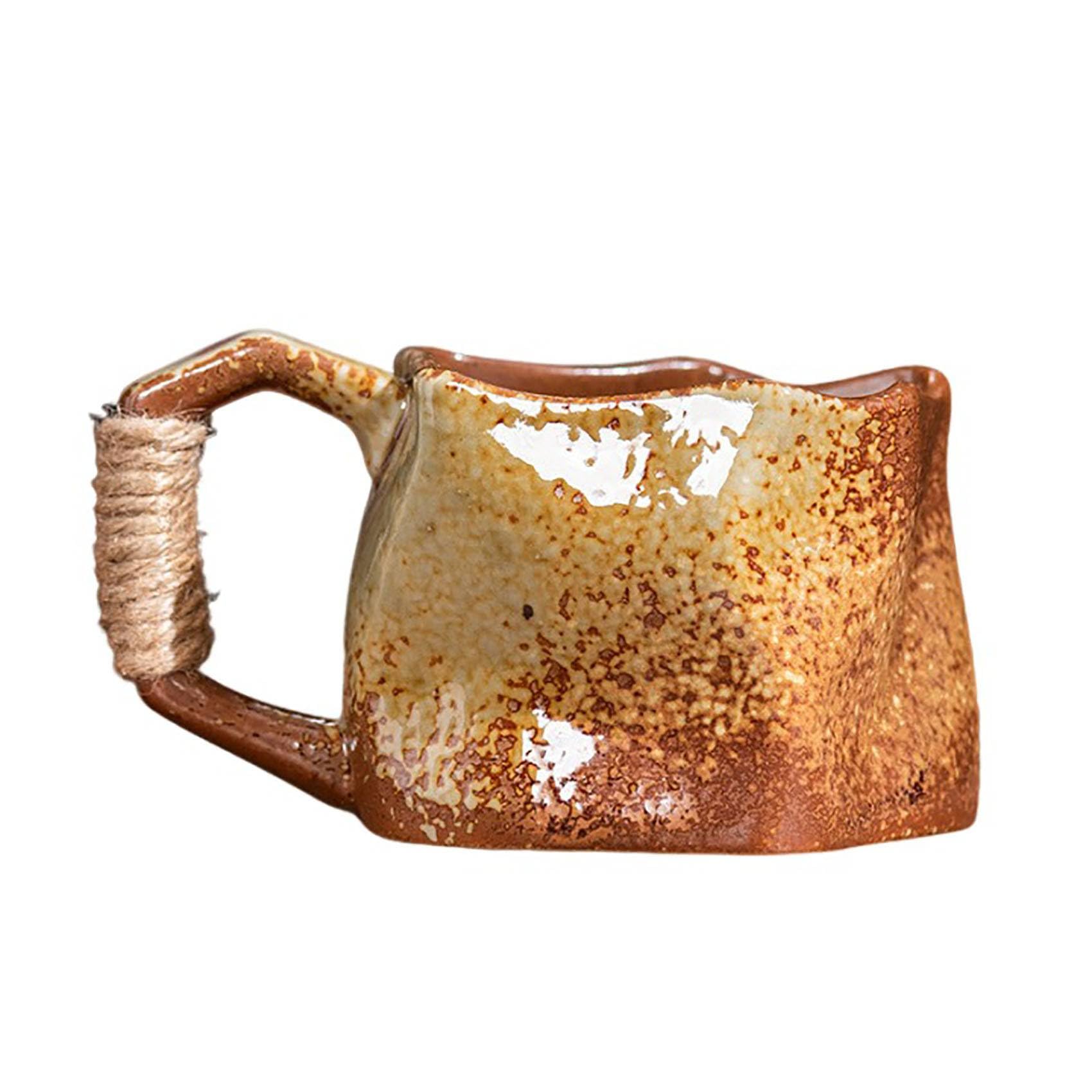 Irregular Ceramic Coffee Mug with Handle/Water Cup for Office & Home for Hot & Cold Drinking/Dishwasher & Microwave Safe, brown,12x7.2CM