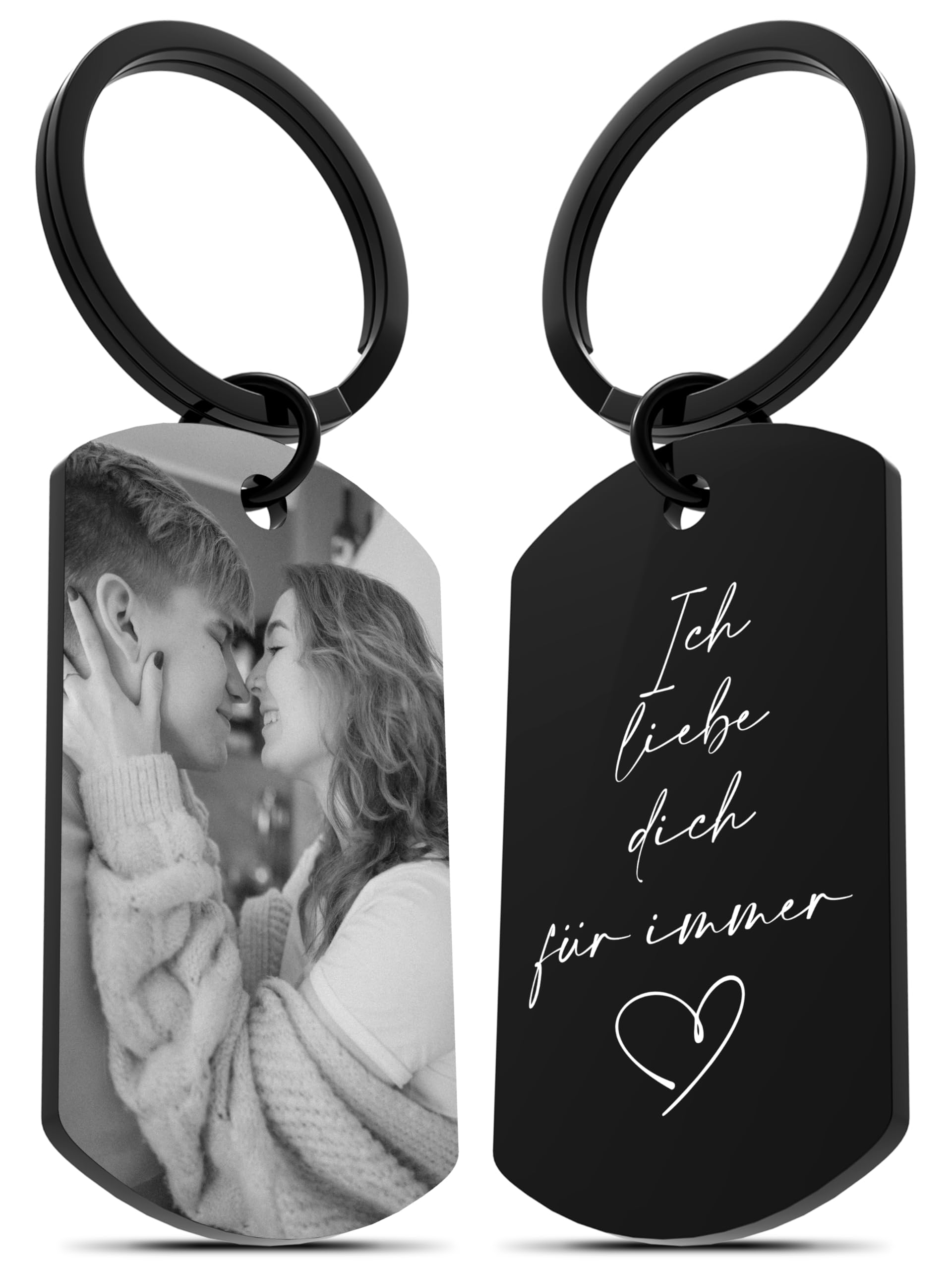 Meinearmbänder Personalisierter Schlüsselanhänger mit Bild & Gravur | Personalisierte Geschenke | Edelstahl | Schwarz Weiss Bild | Fotogravur | Geschenk Freund&Freundin
