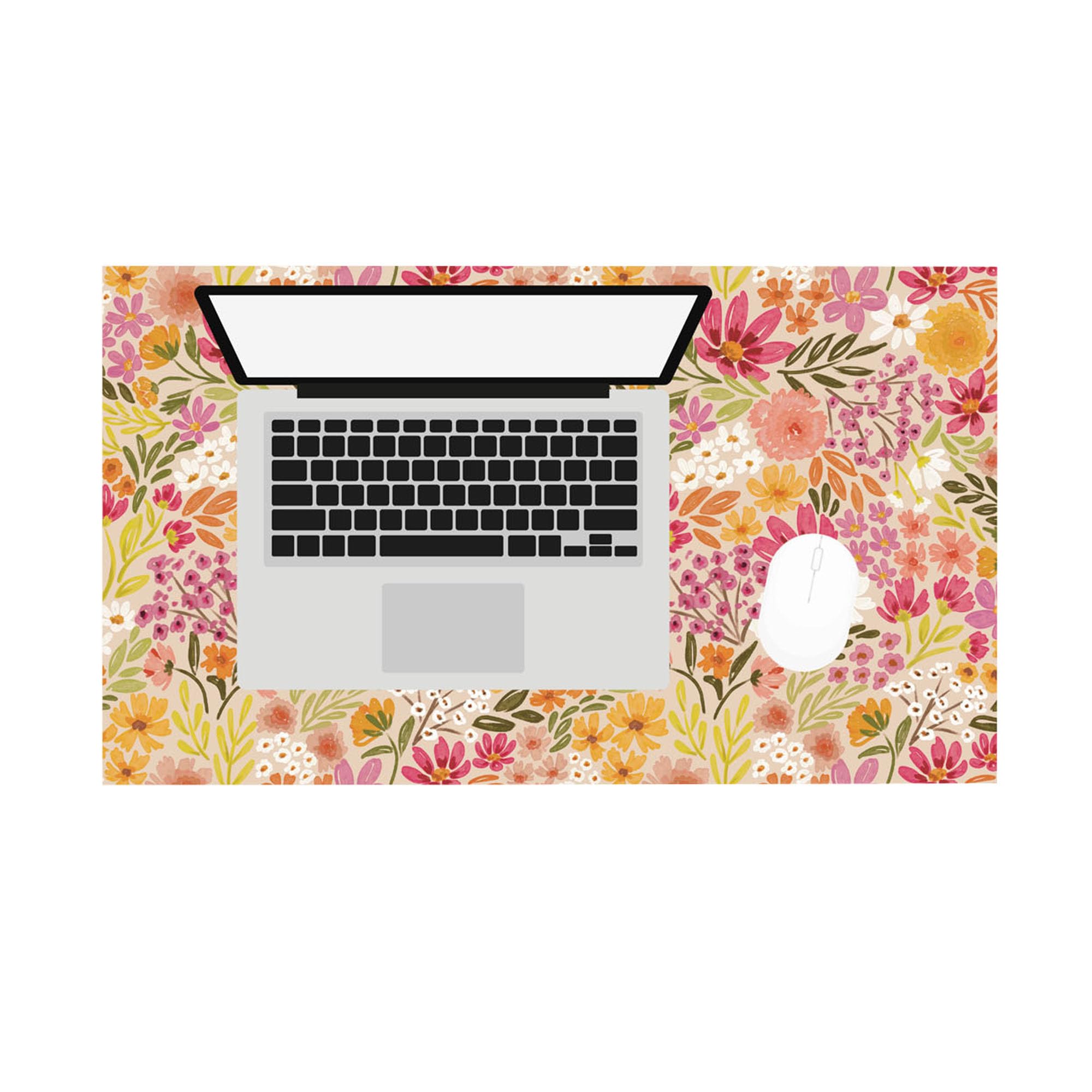 Elyse Breanne Design, Desk Pad Mat for Computer, Keyboard, Mouse, Desktop Protector, Non-Slip Rubber Backing, 14 x 24 inch, Small, Primrose Petals