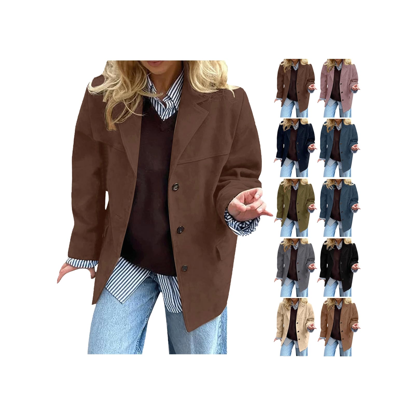 Women Faux Suede Blazer Coat Casual Dressy Blazers Coat Trendy Old Suede Outerwear Boyfriend Button Down Shacket