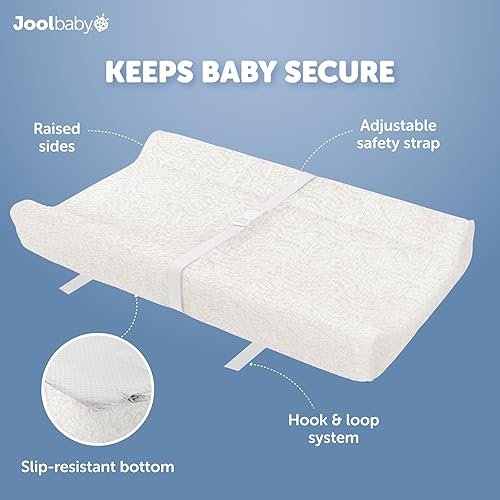 Miniatura 5 de Jool Baby Serenity - Cambiador suave + funda lavable, antideslizante, se adapta a cambiadores y aparadores estándar (patrón de ondas, blanco hueso)