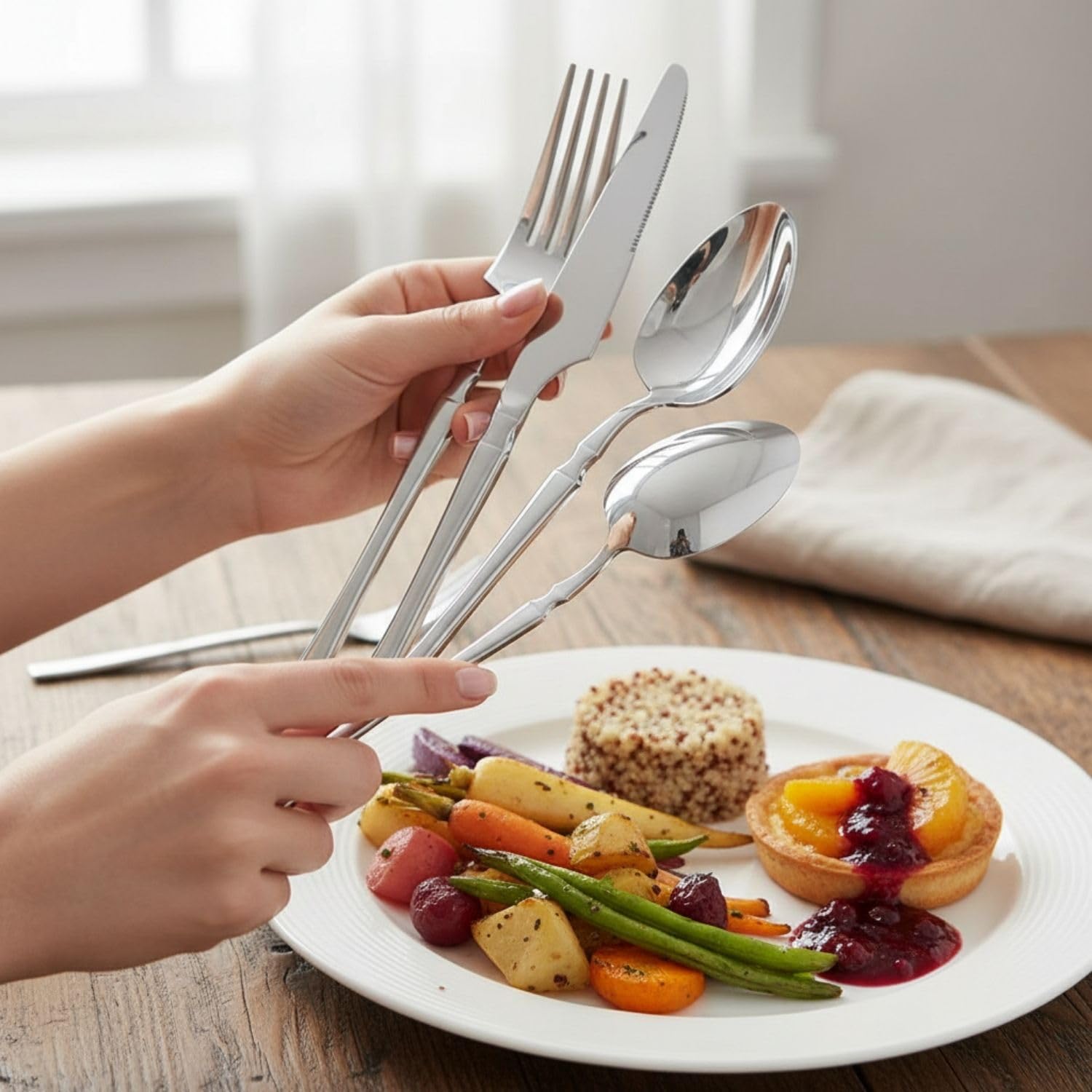 Elegant Silver Cutlery Set - 30 Pcs for Dining -2 Elegant Silver Cutlery Set - 30 Pcs for Dining -2