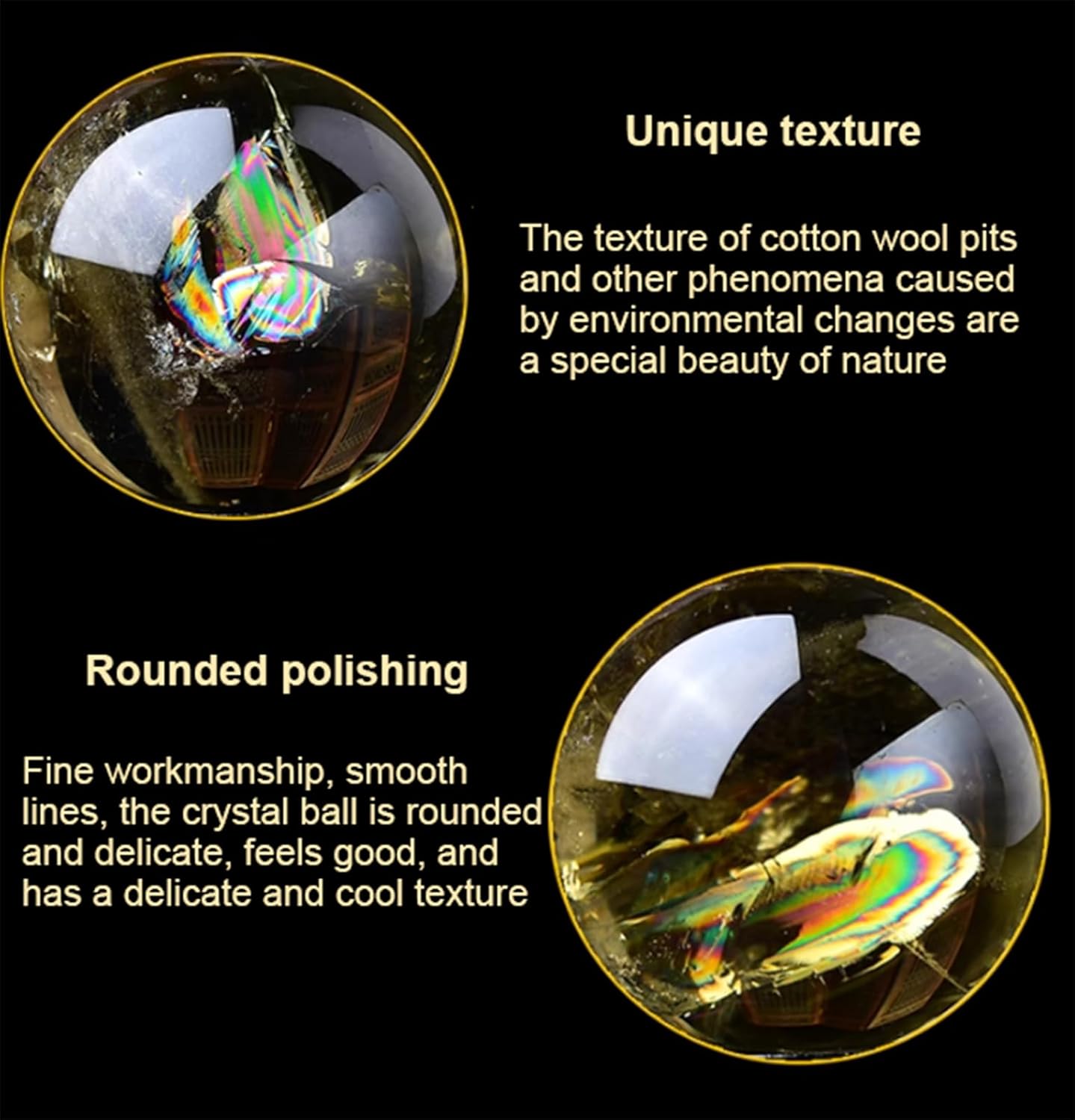 Feng Shui Crystal Citrine Ball Crystal Sphere Display Ornaments Decorative Stone Sphere Ball for Feng Shui Divination Home Decor,60mm