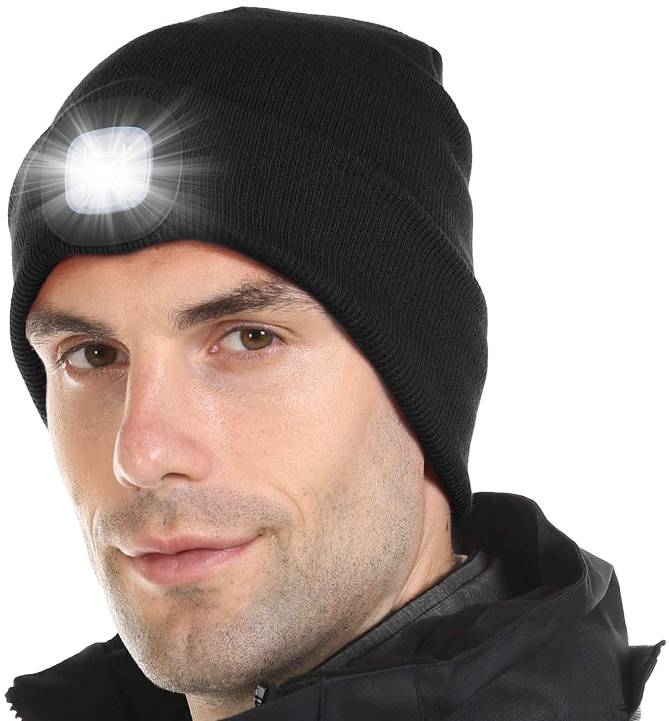 JFAN Cappello Lavorato A Maglia da Uomo Unisex LED con Torcia Inverno Tinta Unita Illuminato Sci Caldo Cappello in Pelle di Melone Beanie cap
