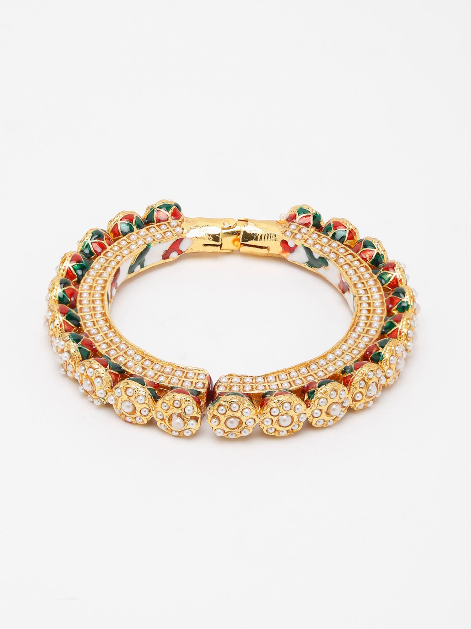 Ruby Raang Women's Mixed Metal Artificial Kundan bangles-and-bracelets - Traditional Jewellery Set for Women (White) - Image 4 thumbnail