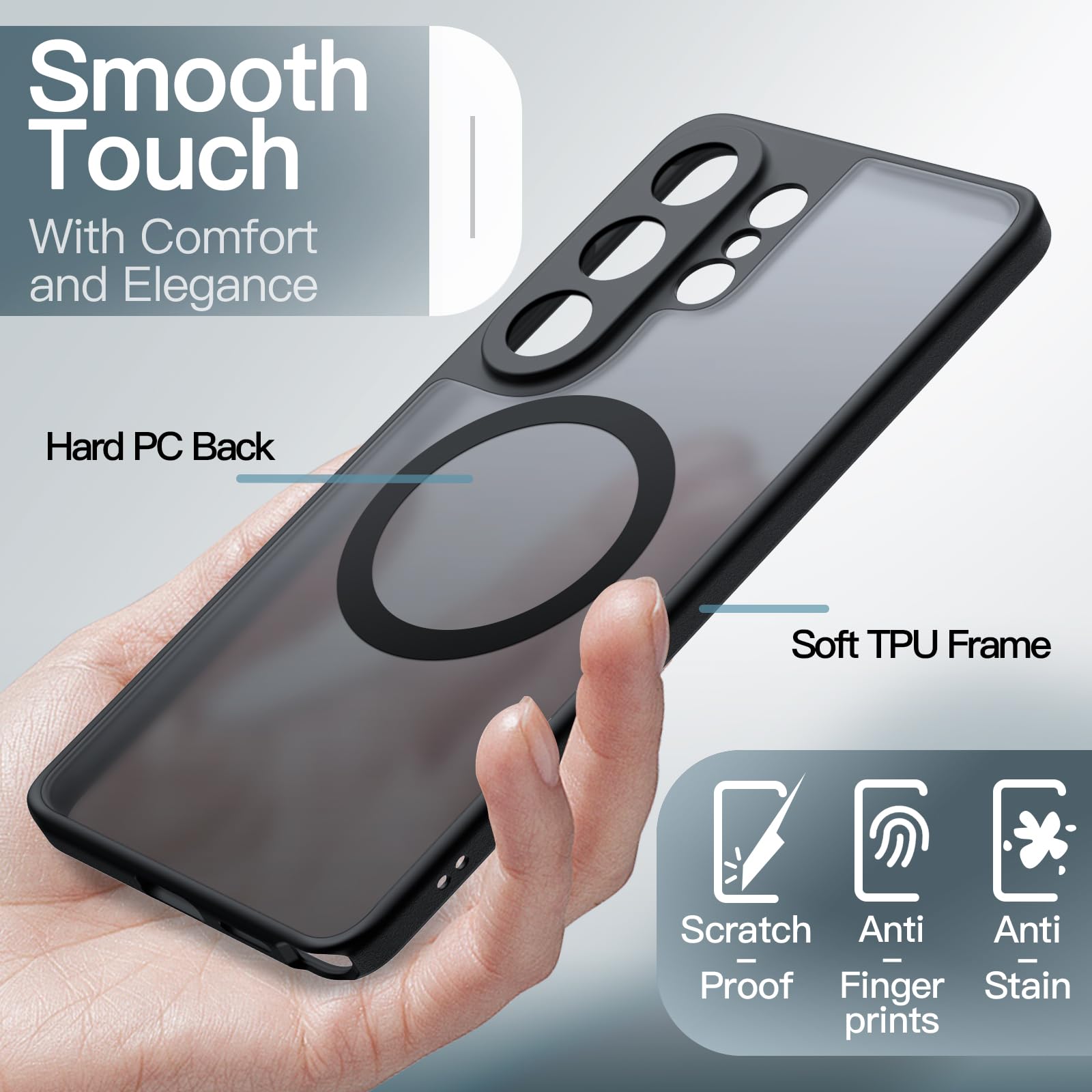 JETech Cover Magnetica per Samsung Galaxy S26 Ultra, Compatibile con MagSafe, Protezione Completa dell'Obiettivo della Fotocamera, Custodia Antiurto con Retro Opaco Traslucido (Nero)