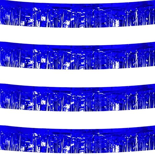 Miniatura 15 de Paquete de 4 unidades de guirnalda de flecos de papel de aluminio dorado de 40 pies total, bandera de oropel metálica, cortinas para colgar