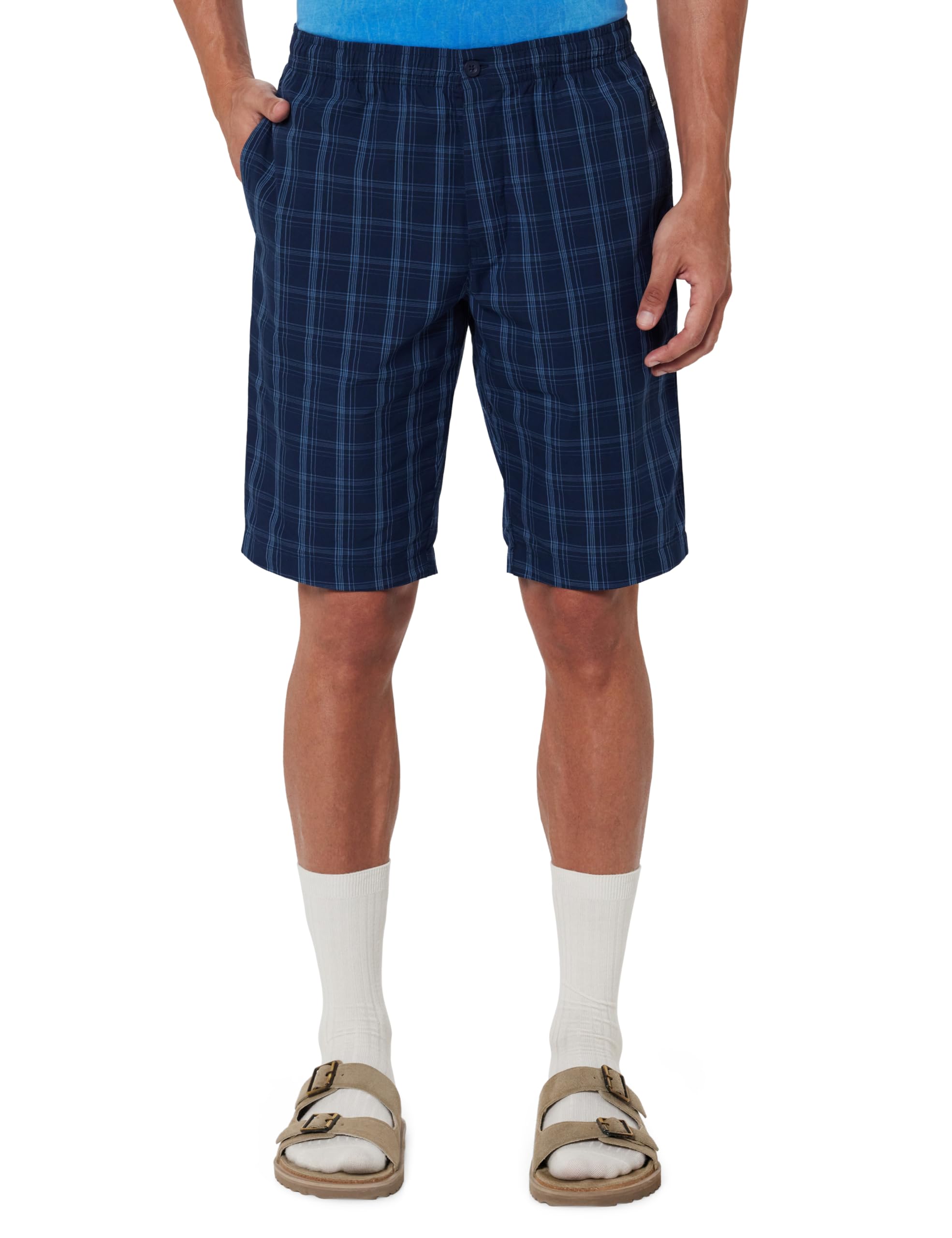 jockey 9005 Men's Super Combed Mercerized Cotton Woven Fabric Regular Fit Checkered Bermuda with Side Pockets_New Navy_M-picture-41