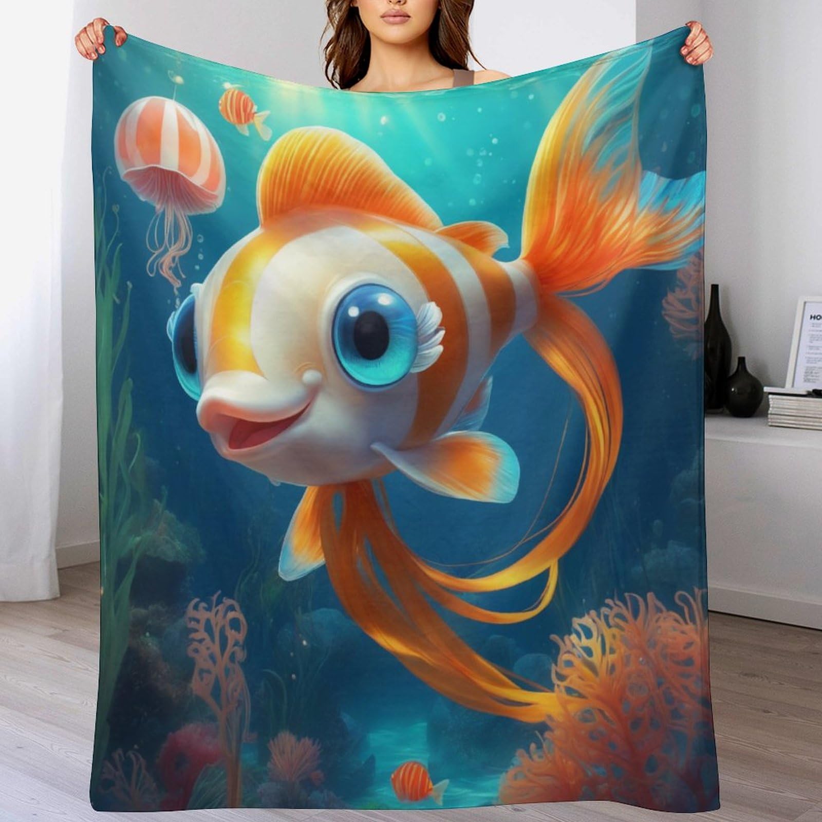 Couverture poisson couverture douce et chaude idee cadeau originale pour toute la famille