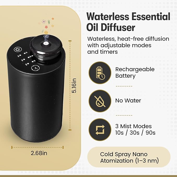 Difusor de Aromas Eléctrico Portátil CARNOLA Negro Recargable USB-C miniatura 2