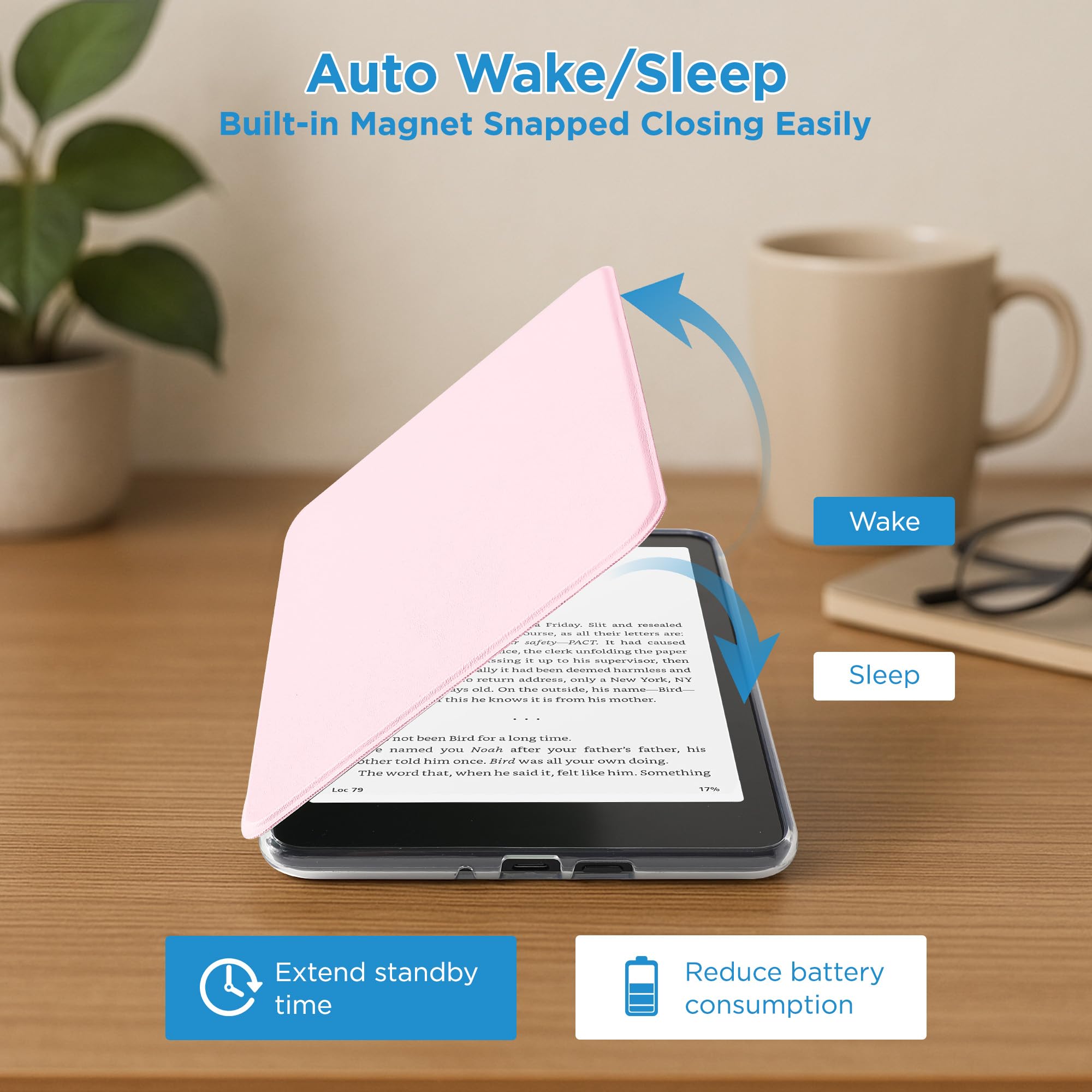 Custodia magnetica staccabile 2 in 1 per Kindle Paperwhite 12a generazione 2024 e Kindle Colorsoft Signature Edition, custodia sottile in PU con accensione e spegnimento automatico, rosa