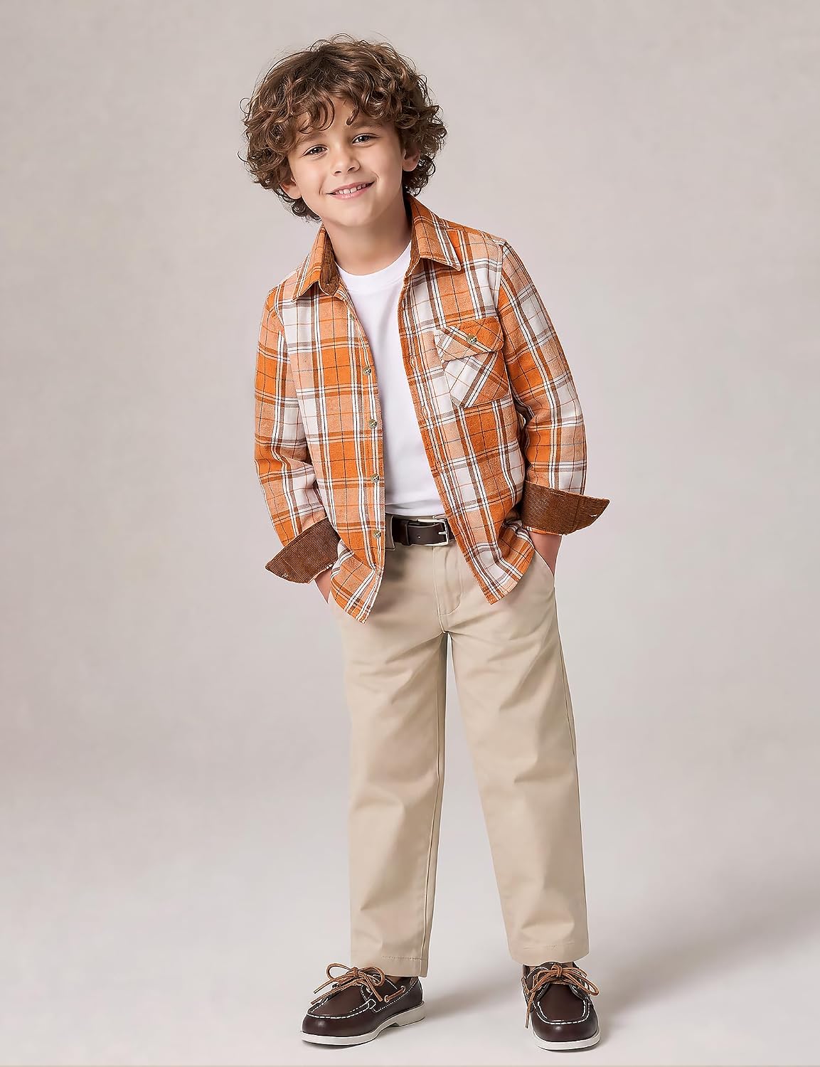 AOTIK 6 oz Boys Flannel Shirts Long Sleeve Brushed Plaid Button Down Shirt