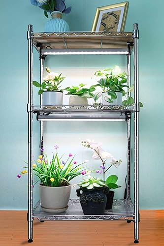 APLANT Soporte para plantas con luces de cultivo para plantas de interior, estante para plantas de 3 niveles con luz de plantas de espectro
