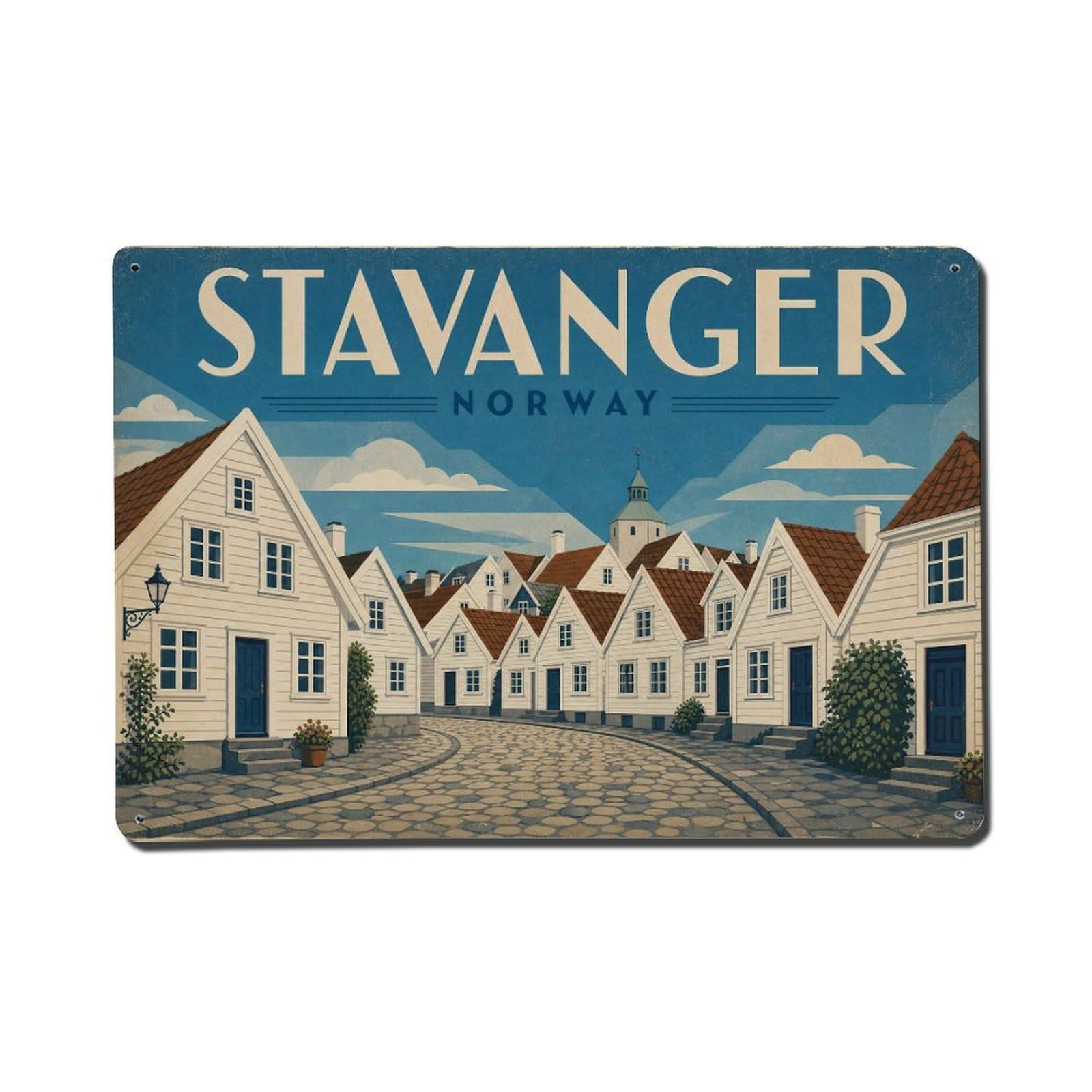 Travel Vintage Norway Stavanger Metal Tin Sign