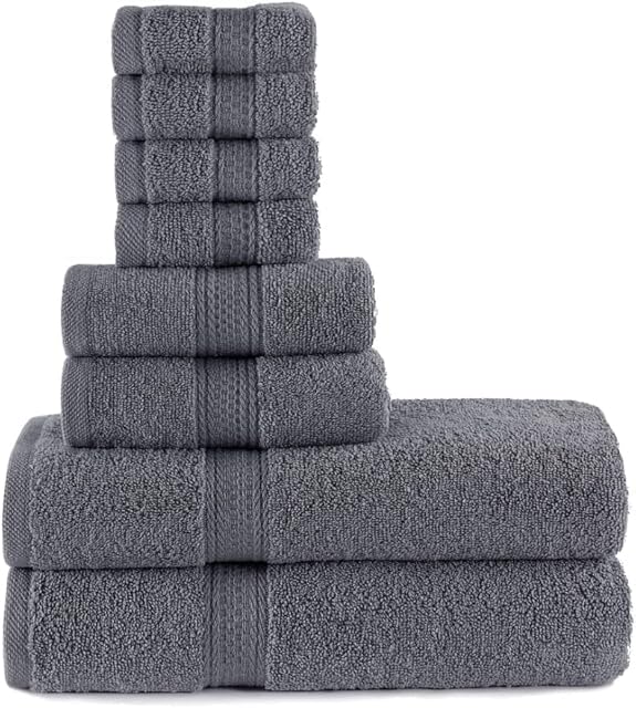 Towel Set Large Bath Sheets - 100% Egyptian Cotton 600 GSM Highly Absorbent Quick Dry Face Hand Washcloths, Premium Quality Super Soft Bathroom Towels Accessory Set (Charcoal, 8)