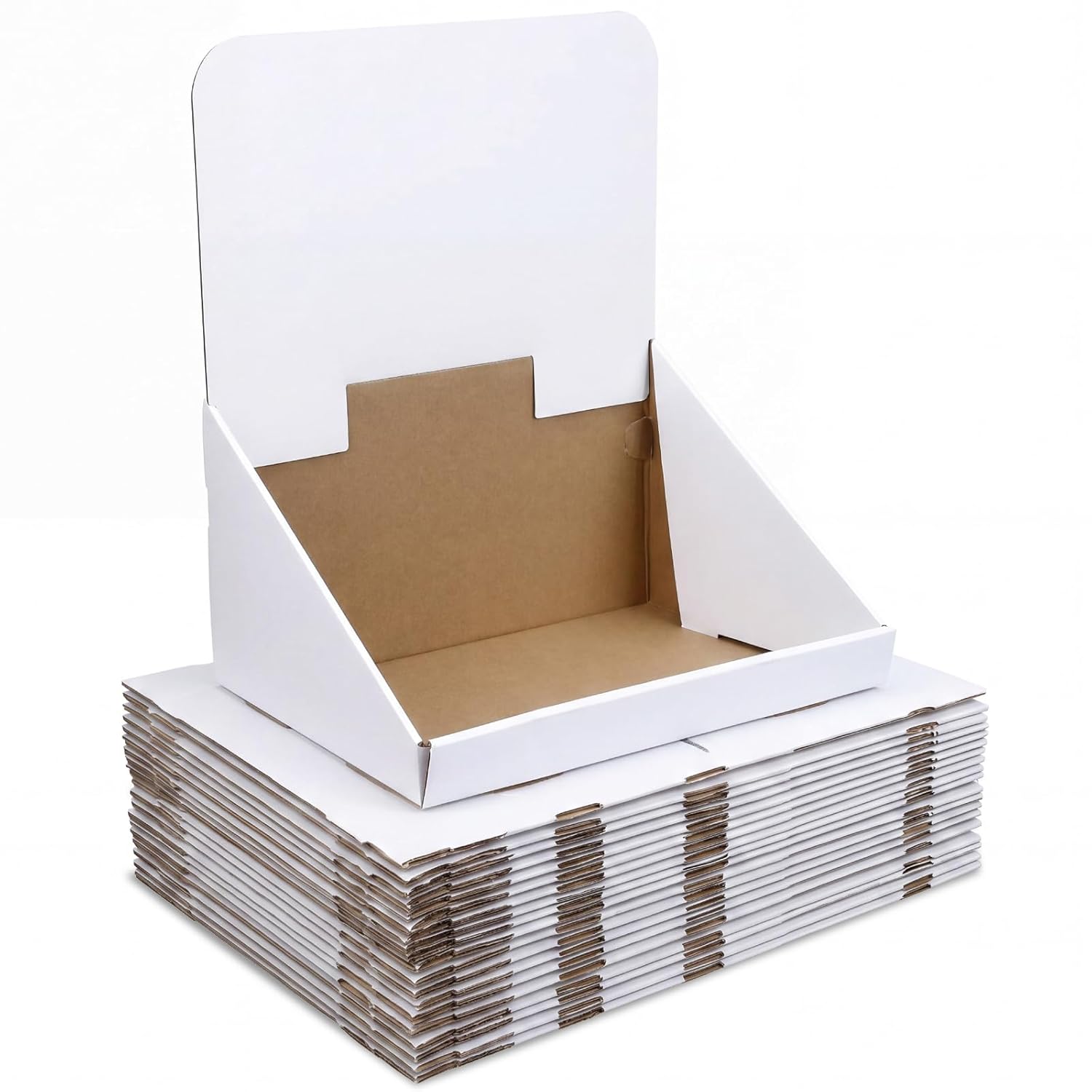 Colarr 20 Sets 19 Inch White Countertop Bin Displays with Removable Header Large Cardboard Storage Bins Single Compartment Corrugated Cardboard Retail Display Stands for Store Office Organization