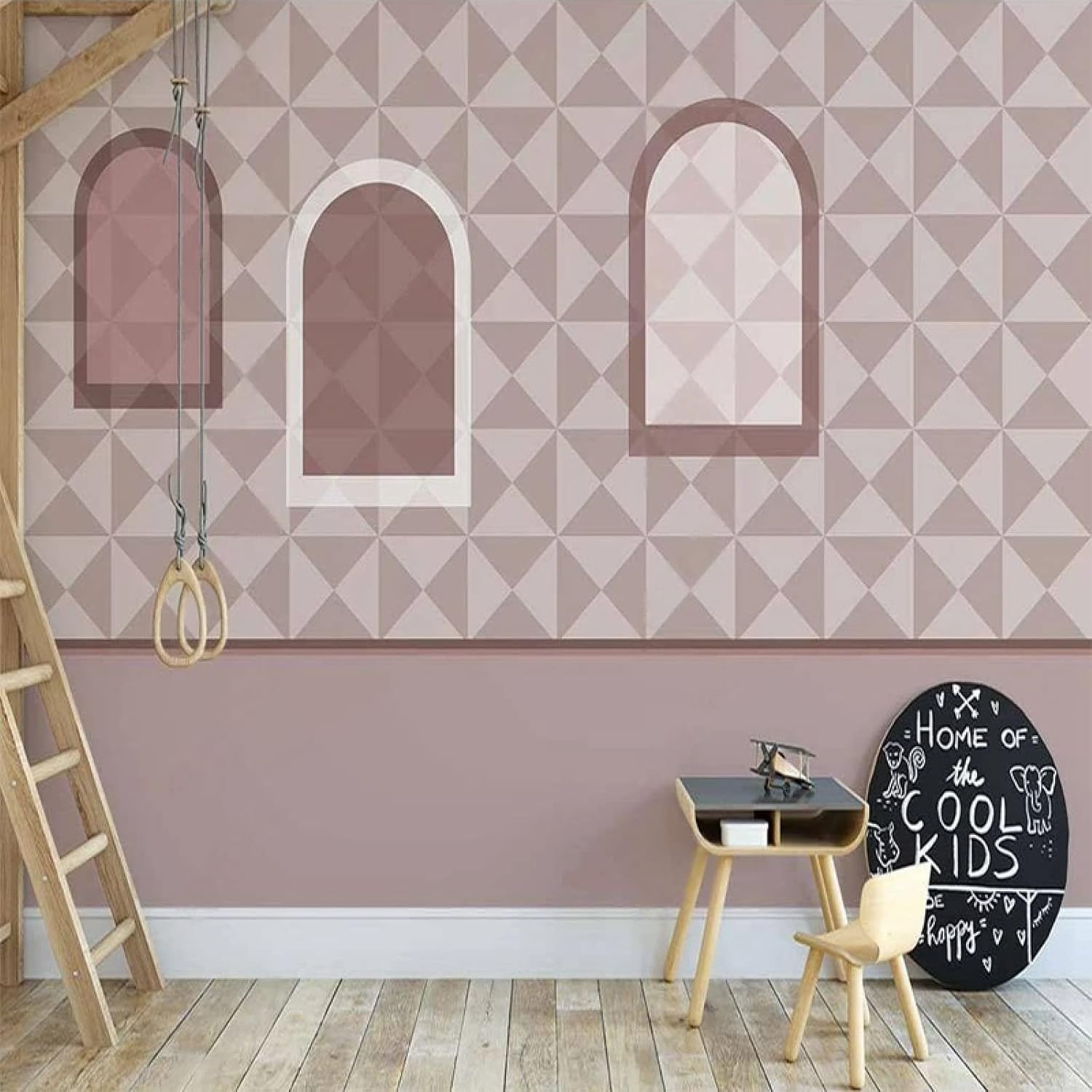 Papier peint 3D fenêtres géométriques roses salon moderne chambre revêtement mural mat
