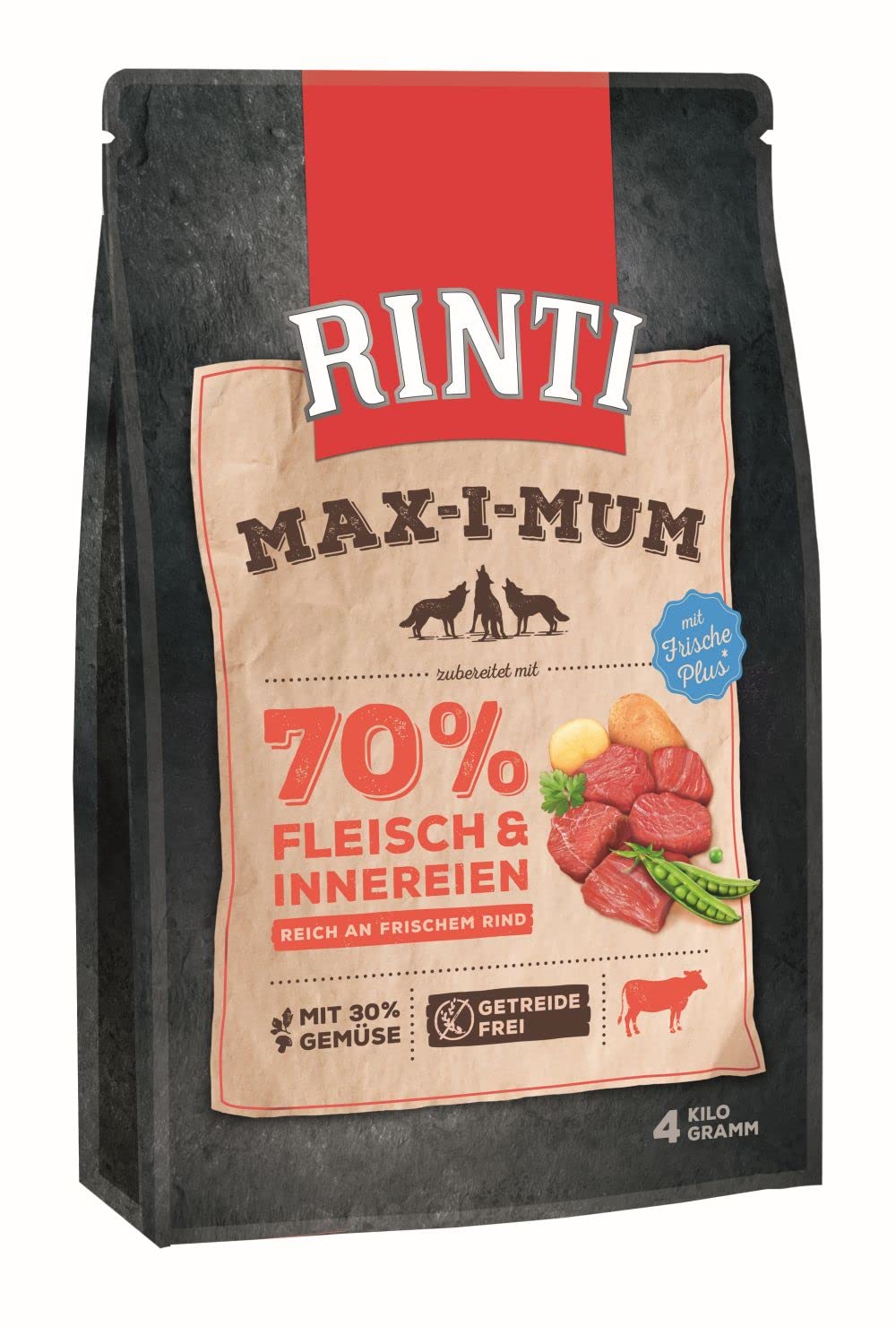 Rinti MAX-I-Mum Rind + Gemüse, getreidefrei – für ausgewachsene Hunde, 4 kg