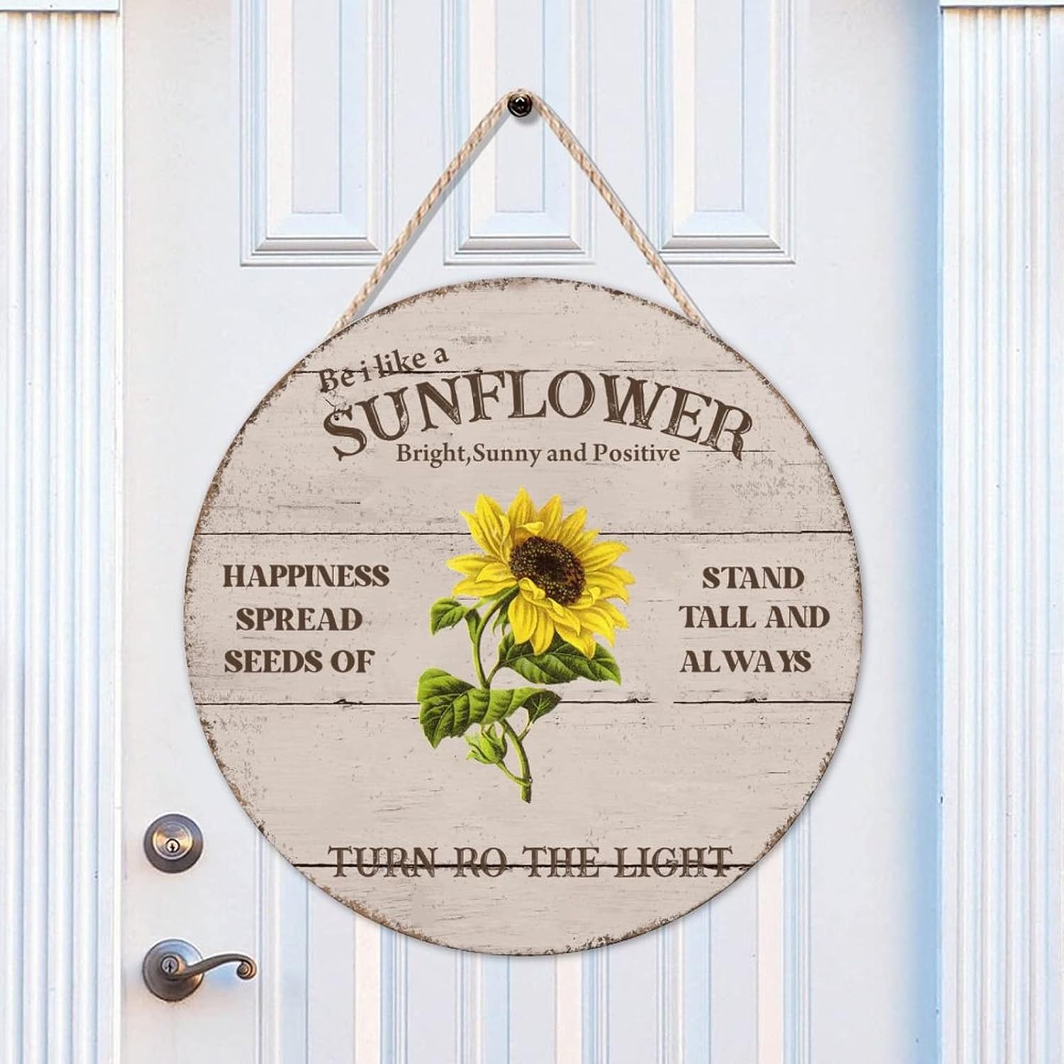 Sunflower Wood Door Sign Sunny Front Door Round Wood Sign 16x16in Vintage Wall Hanging Sign Plaque for Front Door Entryway Porch Bar Pub Farewell Party Housewarming Gifts