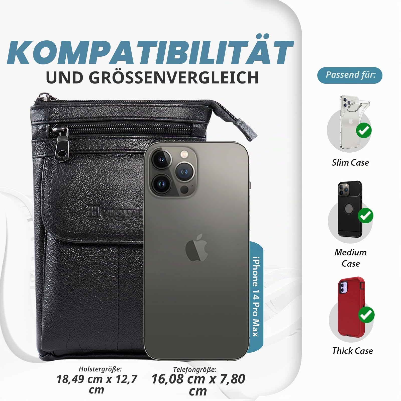Leder Gürteltasche Schultertasche Herren Outdoor und Reisen Handy Holster Tasche Mit Gürtelschlaufe Gürtelclip und verstellbarem (Schwarz)