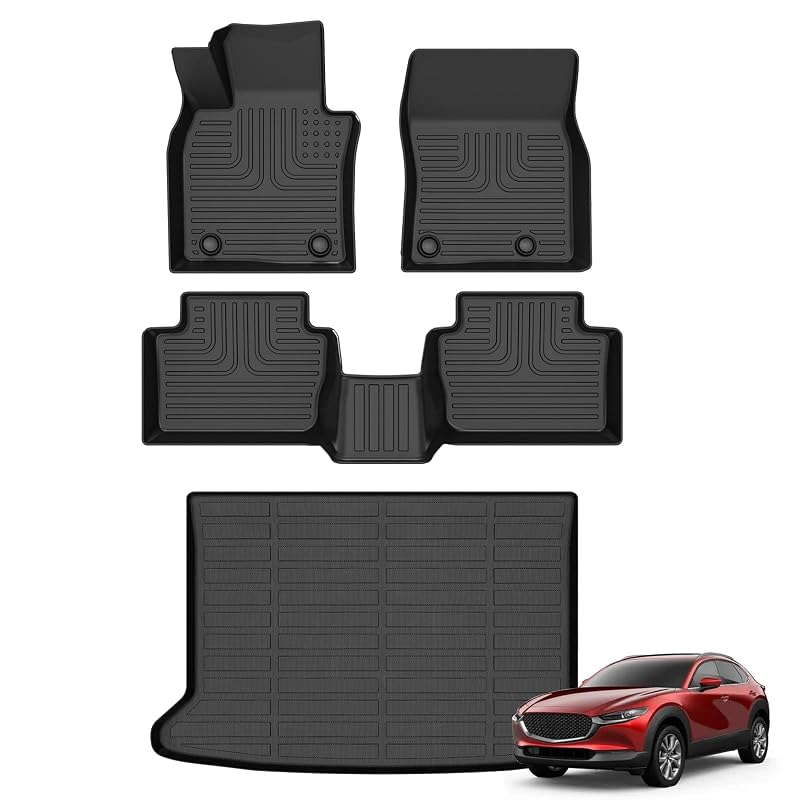Kit de Tapetes e Forro para Porta-Malas em TPE Preto para Mazda CX-30 2020–2026, Encaixe Específico, 2 Peças