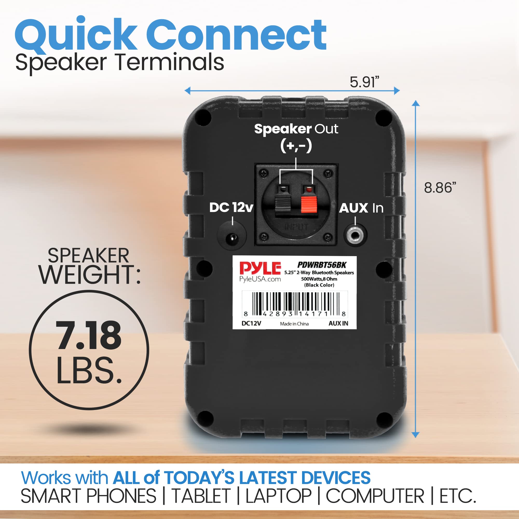 PyleUsa Bluetooth Indoor Outdoor Speakers Pair 500 Watt Dual Waterproof 5.25” 2Way Full Range