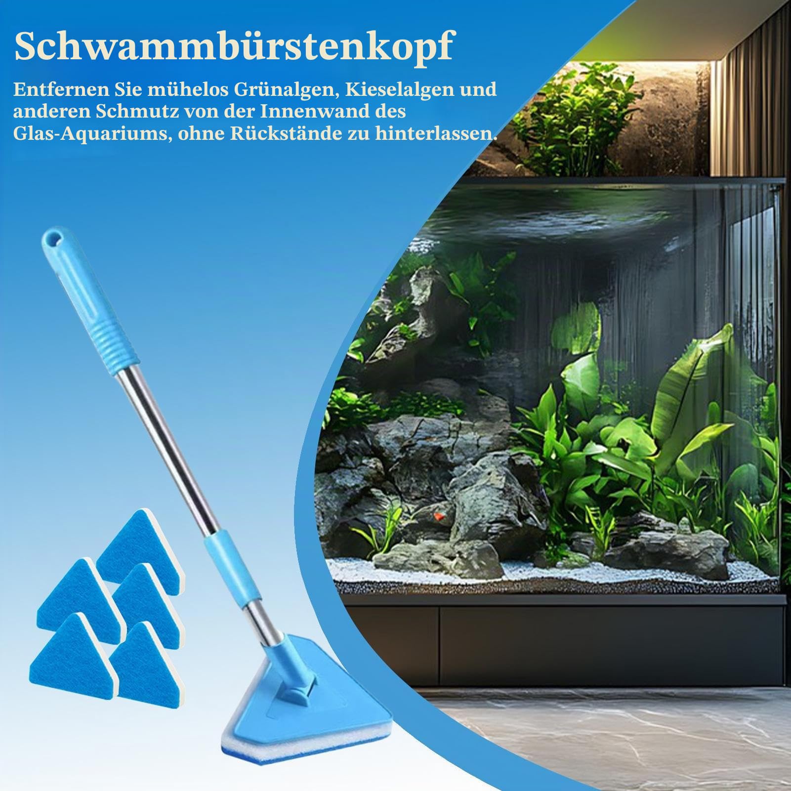Aquarium Scheibenreiniger - Aquarium Bürste Mit Langem Stiel - & Schaber Set Zur Reinigung Von Aquarien, Teichen & Terrarien