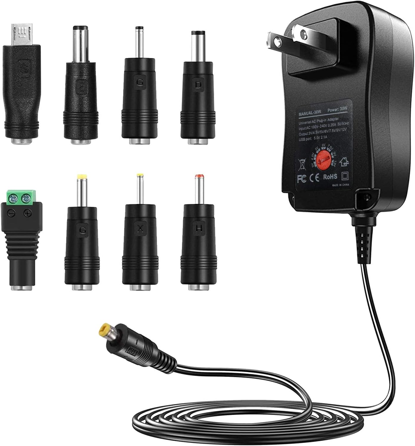 30W 3V 4.5V 5V 6V 7.5V 9V 12V Adjustable Voltage Universal，AC/DC Adapter Power Supply for Household Electronics : Electronics