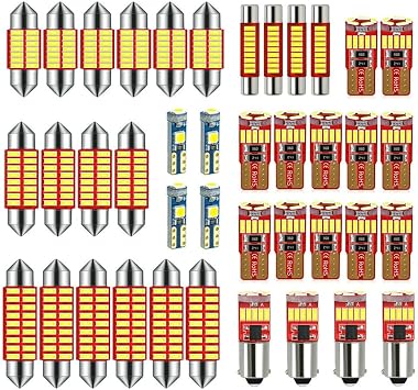 12V 31MM DE3175 36MM 6418 41MM 6411 T10 2825 BA9S 64111 T5 74 6615F 6612F LED bulb Combo Kit 6000K White for Car Truck Interiors Map Dome Trunk Cargo Door Courtesy License Plate Light 40-Pack