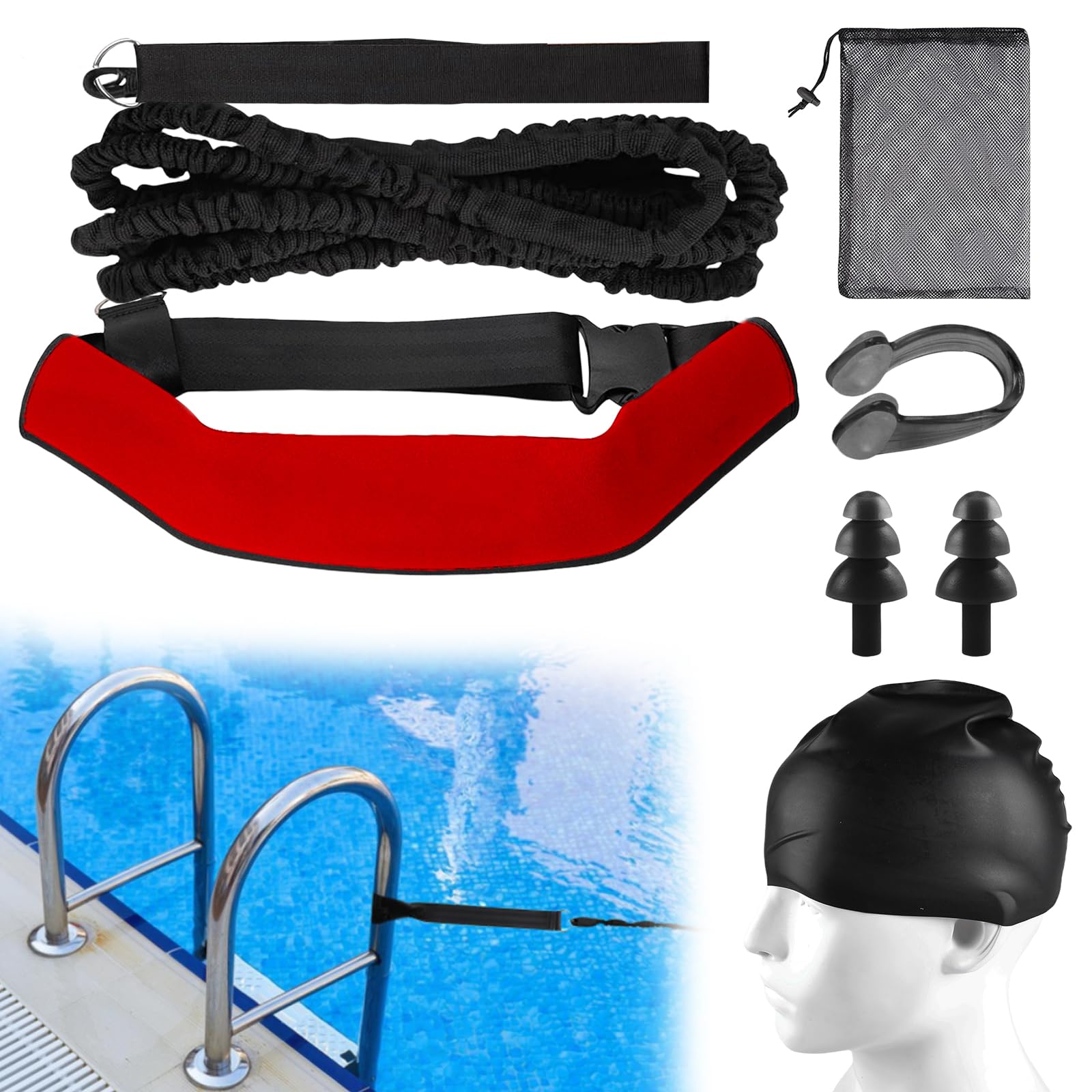 Schwimmgurt für Pool 3.6M Schwimmtrainer, Einstellbare Schwimmgürtel Geeignet für Jedes Pool Ohne Gegenstromanlage, Erhöht Kraft und Ausdauer für Kinder Erwachsene