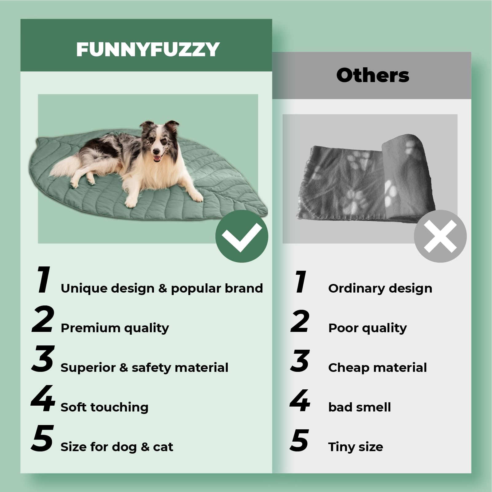 FUNNY FUZZY Coperta per cani e gatti, 106 x 142 cm, con motivo a foglie, lavabile in lavatrice, su entrambi i lati, per letto, divano, pavimenti, mobili, colore: verde olmo
