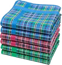 Tartan Handkerchiefs - 100% Cotton - 6 Units, Multicolored