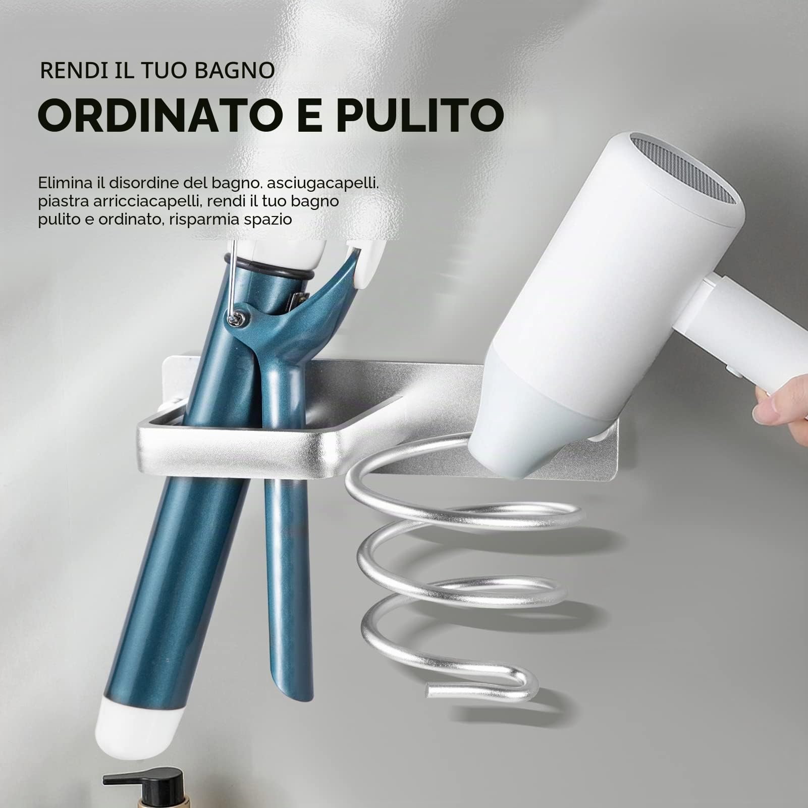 YUET Supporto per asciugacapelli, Porta Asciugacapelli da Parete Alluminio con Viti di Fissaggio per Asciugacapelli per Camere da Letto Toilette Barbiere Argentato