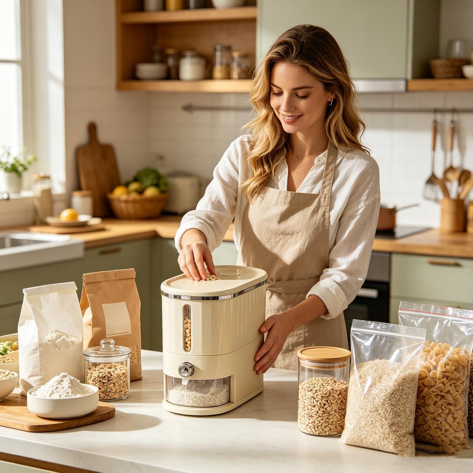 Generico Portariso 5 kg con Coperchio e Finestra Trasparente | Contenitore Dispenser Riso e Conservazione degli Alimenti per Dispensa Casa Cascina Ristorante Zucchero Farina Cereali Cibo