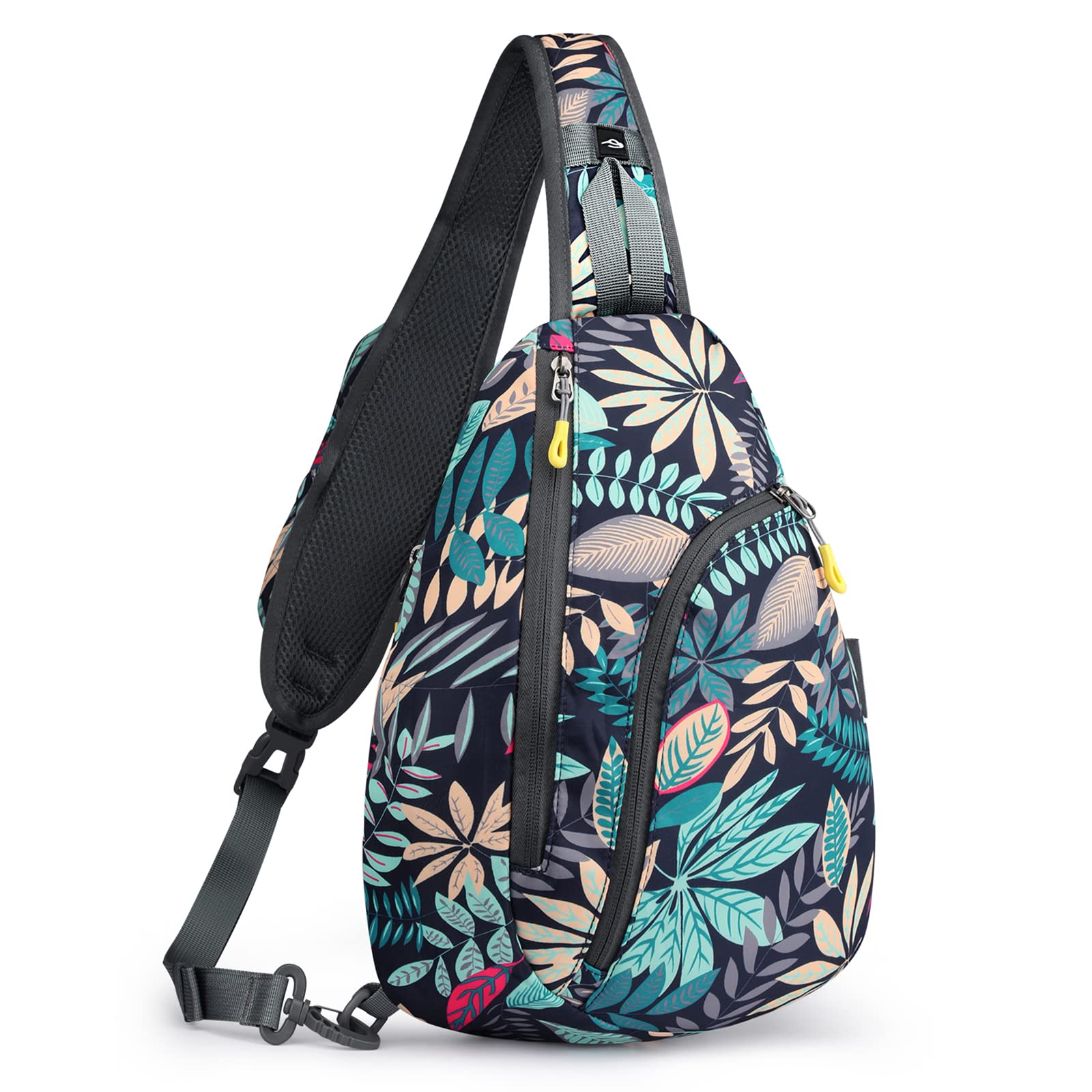 G4FreeRFID Sling Bag Crossbody Backpack Casual Chest Shoulder Daypack Gym Bag for Hiking Travel 7L(Blue Leaf)OEKO-TEX STANDARD 100