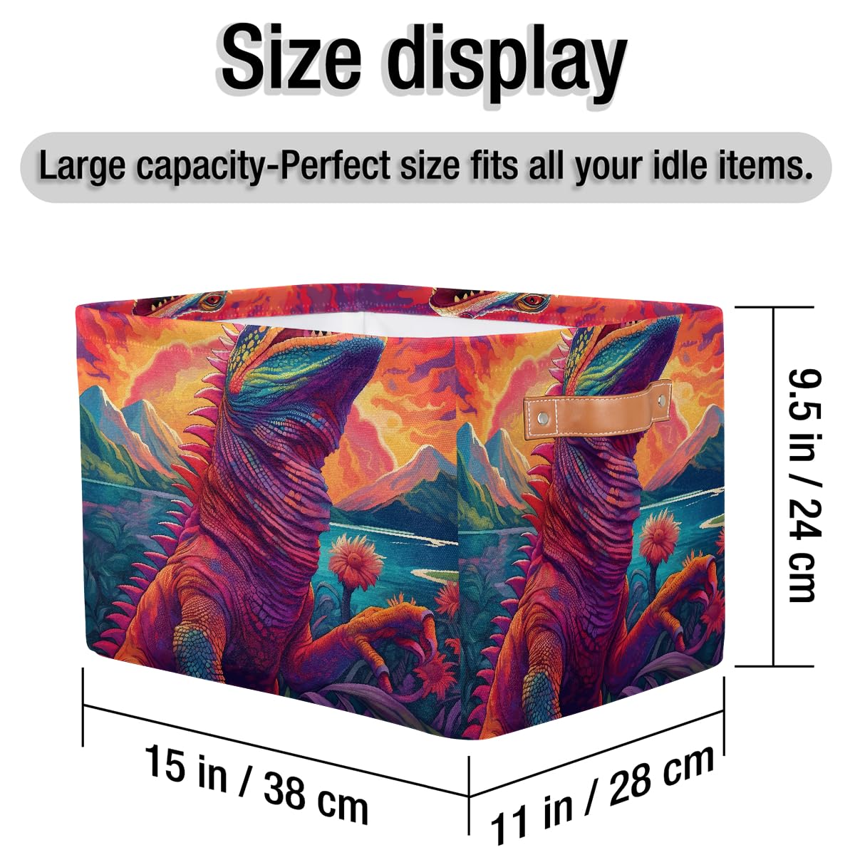 Mexpekil Cesta de almacenamiento multicolor de camaleón, caja de almacenamiento de juguetes para niños, plegable, organizador de tela para estantes, cesta de regalo grande con asas, 2 piezas