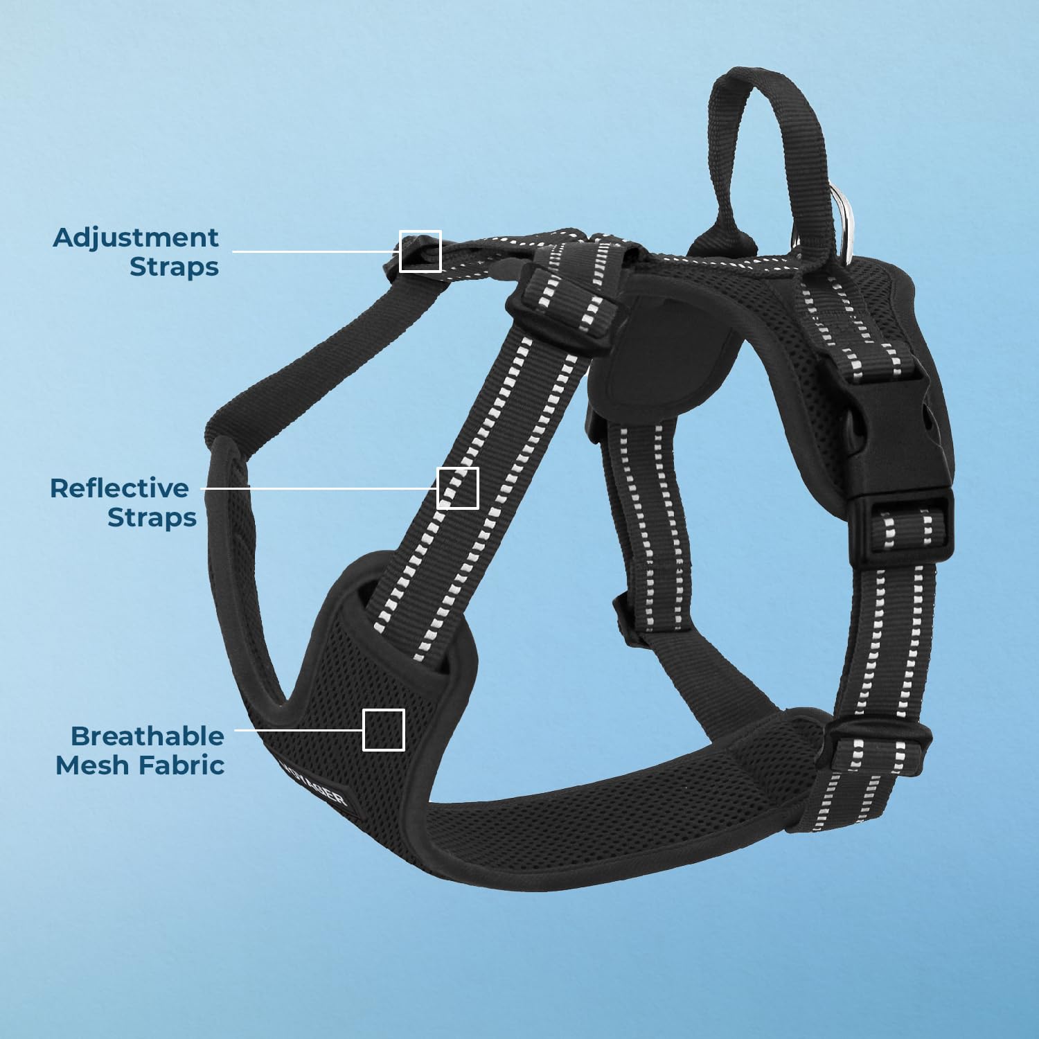 Air Frontier - Pettorina per cani in rete con anello a D e guinzaglio in acciaio, cuciture riflettenti e design leggero traspirante anti-tiro, cinghie regolabili per collo e petto per razze piccole e