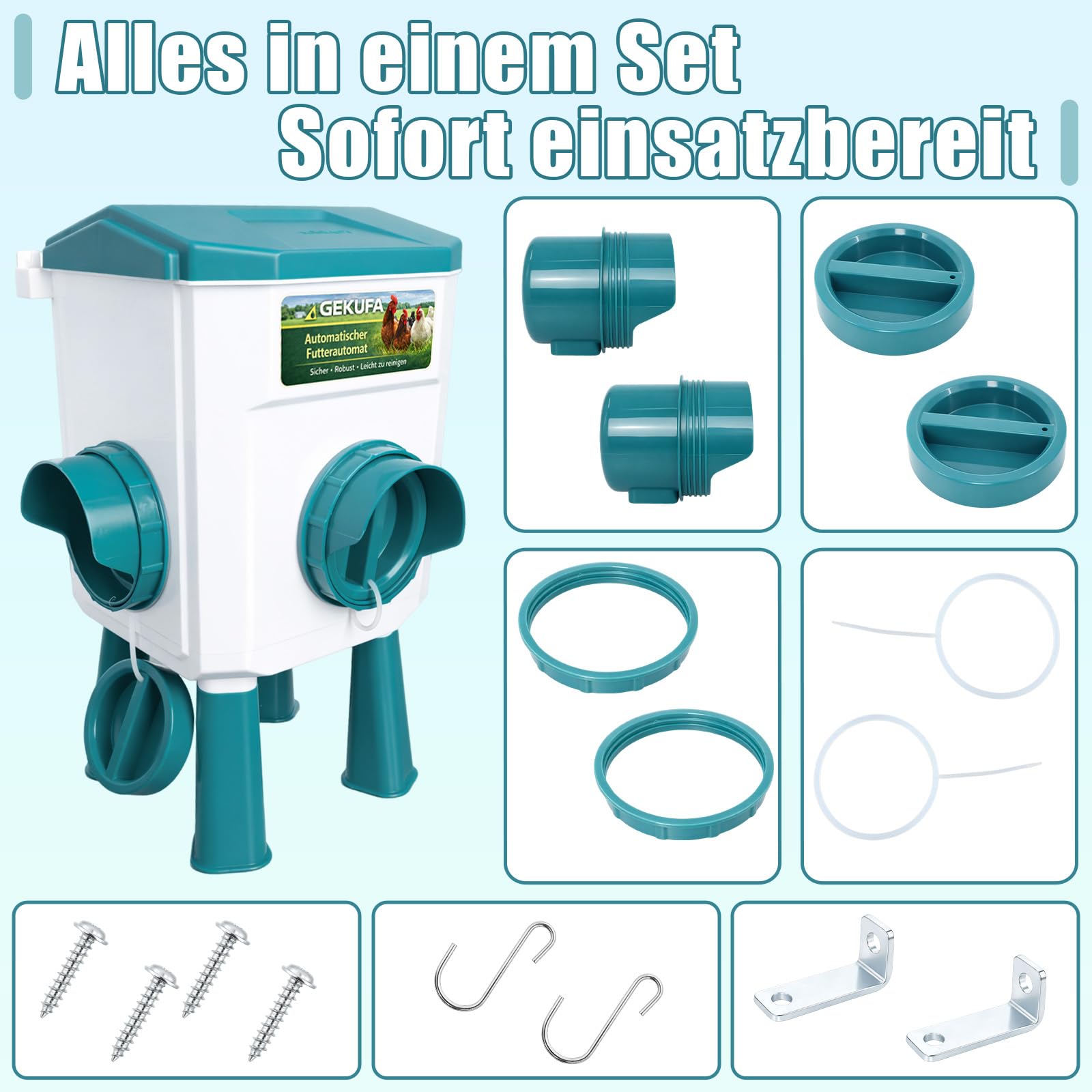 Futterautomat Hühner & Hühnertränke Set – 8 KG Futterspender & 7 L | Automatische Hühnertränke Kein Futterverlust, Robuster Kunststoff, Geflügelzubehör für Hühner & Enten