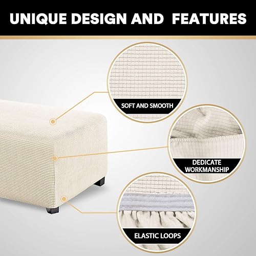 Miniatura 3 de Funda otomana rectangular y elástica para sala de estar, se adapta a reposapiés otomano, tejido jacquard grueso a cuadros con parte inferior