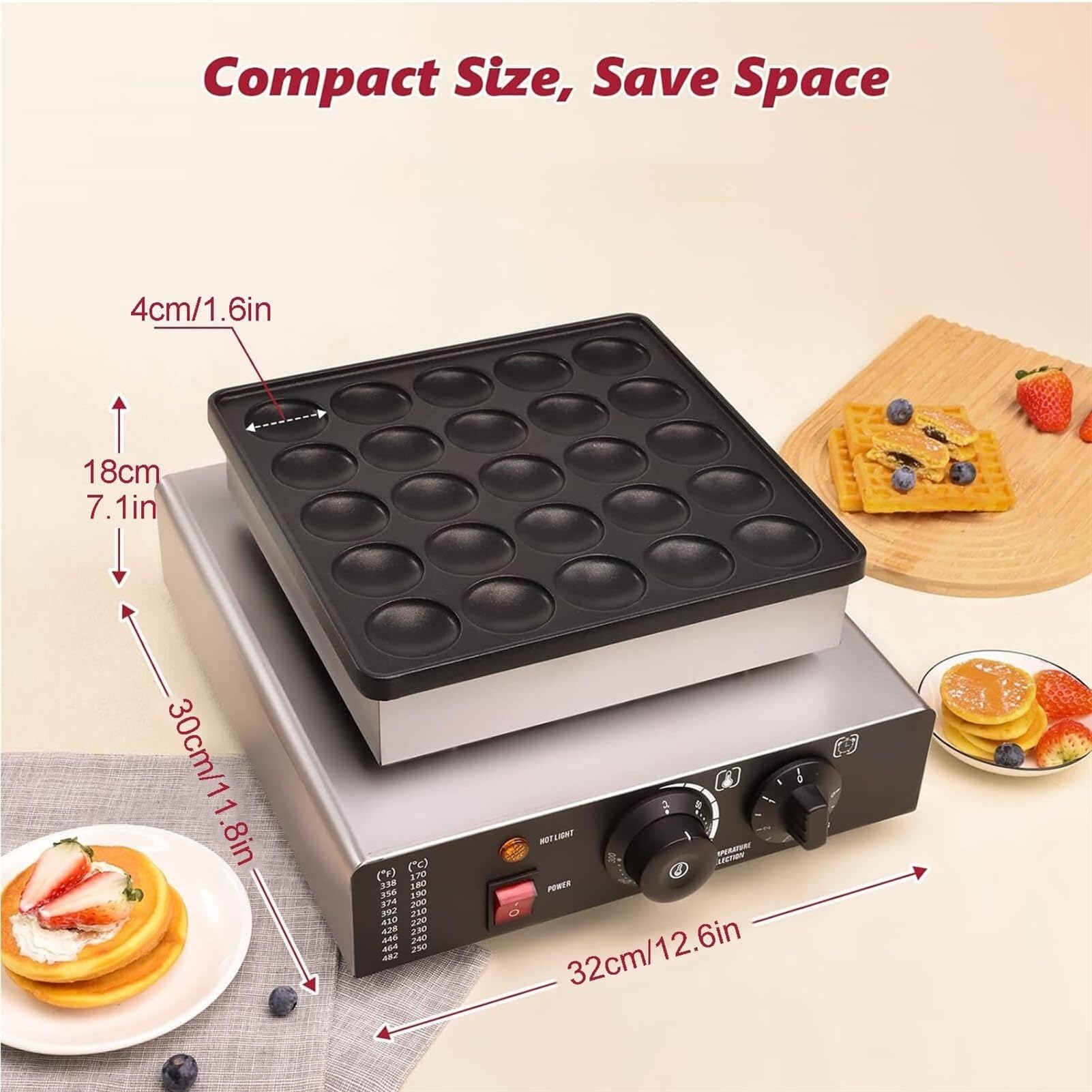 Mini máquina para Hacer panqueques holandeses, 25 Piezas, máquina Comercial para Hacer poffertjes, máquina eléctrica Antiadherente para Hacer dorayaki y Waffles de 850 W para cocin,