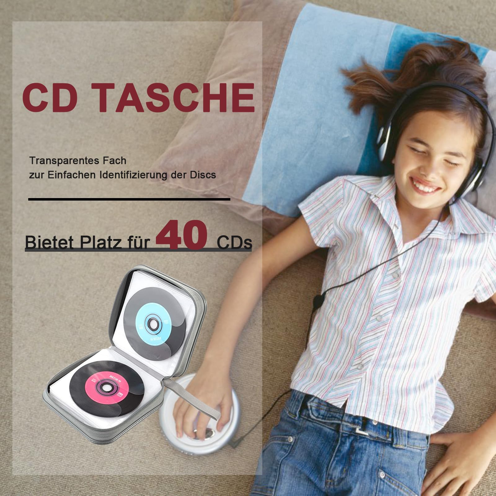 Custodia per CD DVD Discs per 40 dischi, custodia per CD per auto e casa, blu