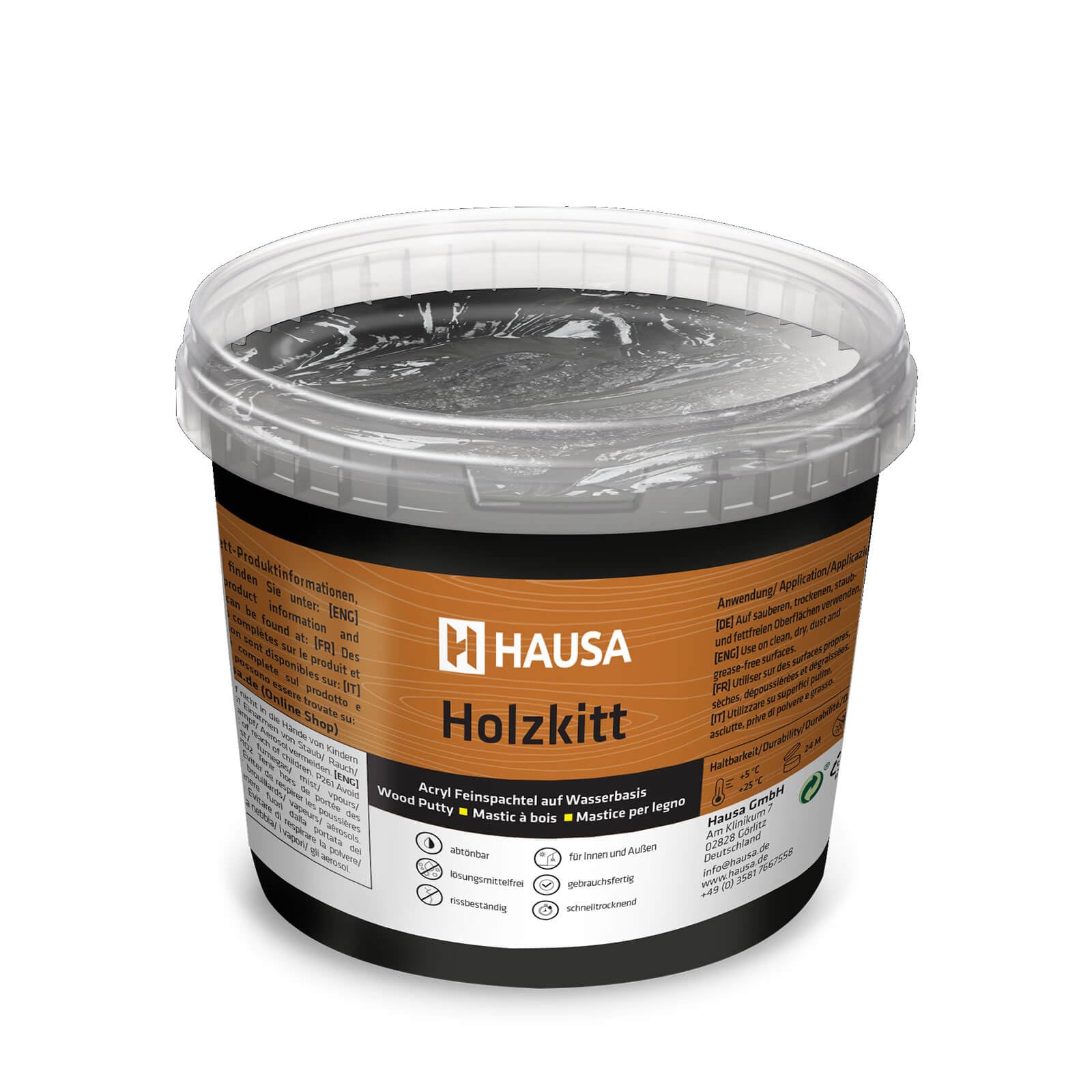 Hausa Mastic bois acrylique 1 kg Noir - Réparation bois - Séchage rapide - Résistant